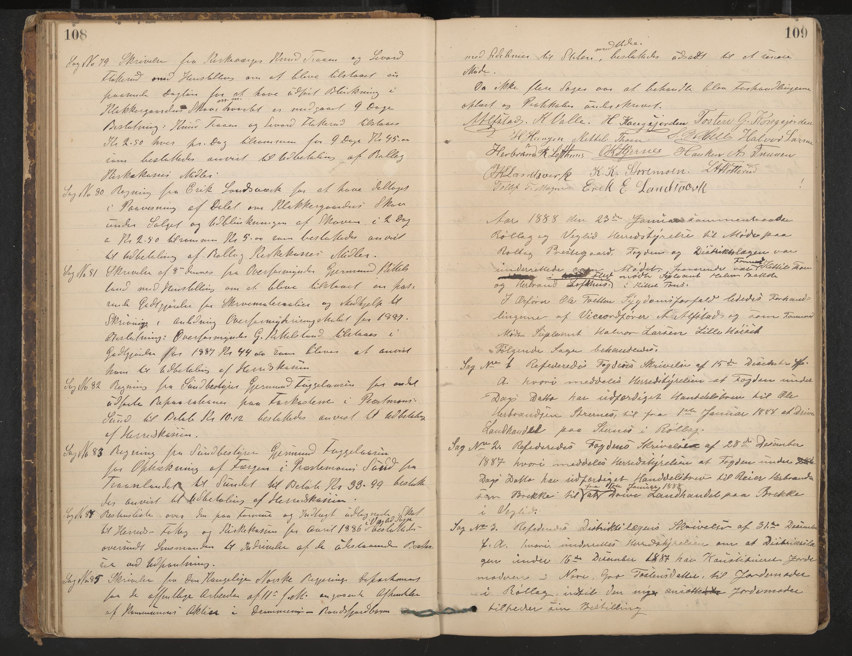 Rollag formannskap og sentraladministrasjon, IKAK/0632021-2/A/Aa/L0003: Møtebok, 1884-1897, p. 108-109