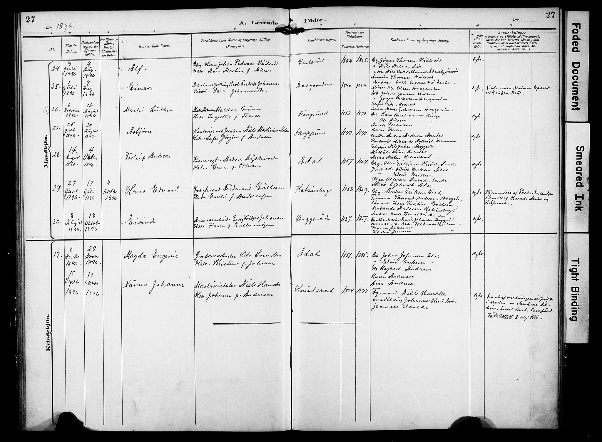 Borre kirkebøker, SAKO/A-338/F/Fa/L0010: Parish register (official) no. I 10, 1892-1896, p. 27