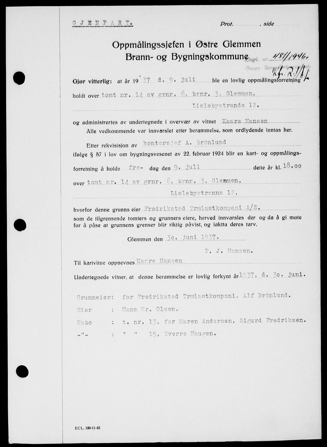 Onsøy sorenskriveri, SAO/A-10474/G/Ga/Gab/L0015: Mortgage book no. II A-15, 1945-1946, Diary no: : 481/1946