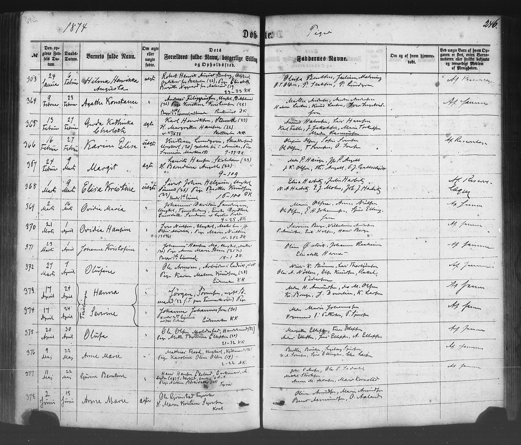 Fødselsstiftelsens sokneprestembete*, SAB/-: Parish register (official) no. A 1, 1863-1883, p. 246