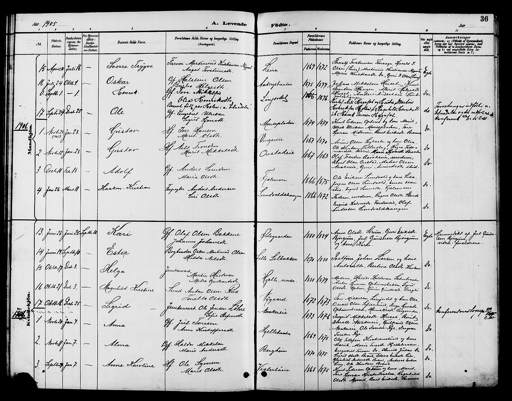 Nord-Aurdal prestekontor, SAH/PREST-132/H/Ha/Hab/L0010: Parish register (copy) no. 10, 1892-1907, p. 36