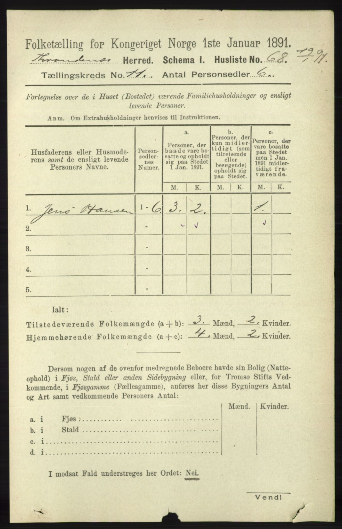 RA, 1891 census for 1914 Trondenes, 1891, p. 7990