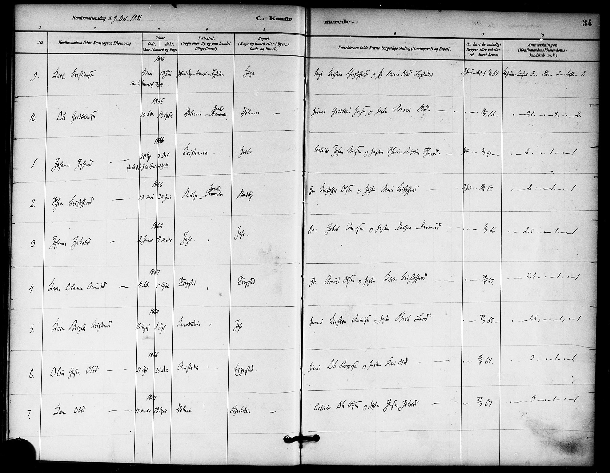 Nannestad prestekontor Kirkebøker, AV/SAO-A-10414a/F/Fb/L0001: Parish register (official) no. II 1, 1881-1890, p. 34