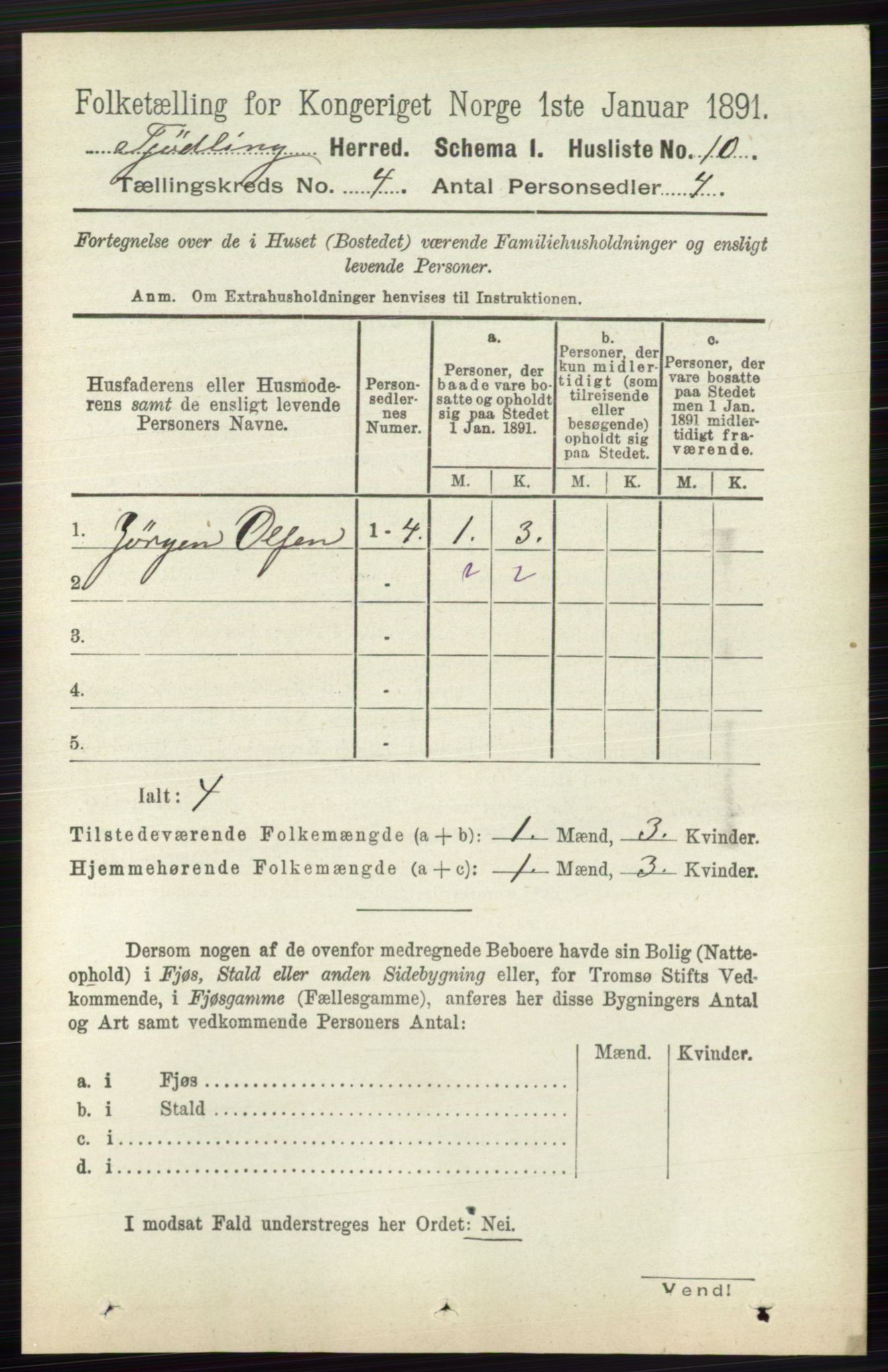 RA, 1891 census for 0725 Tjølling, 1891, p. 1379