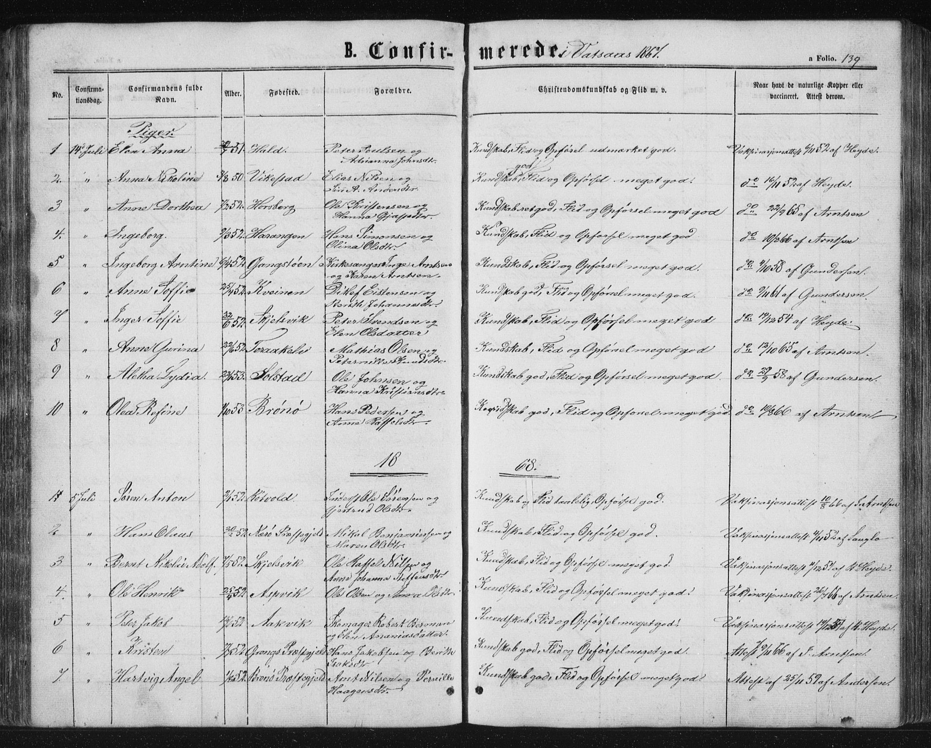 Ministerialprotokoller, klokkerbøker og fødselsregistre - Nordland, AV/SAT-A-1459/810/L0158: Parish register (copy) no. 810C02 /1, 1863-1883, p. 139