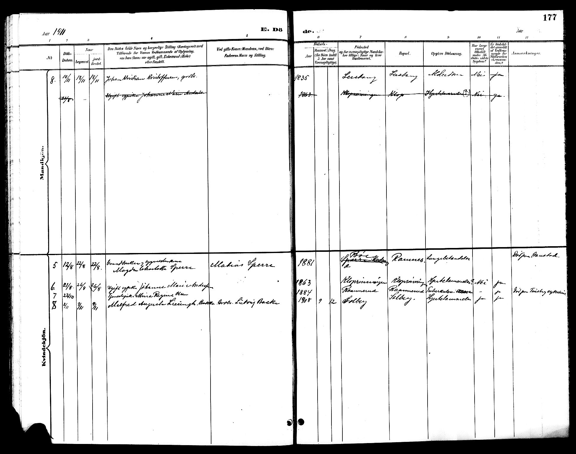 Ramnes kirkebøker, AV/SAKO-A-314/G/Ga/L0004: Parish register (copy) no. I 4, 1896-1911, p. 177