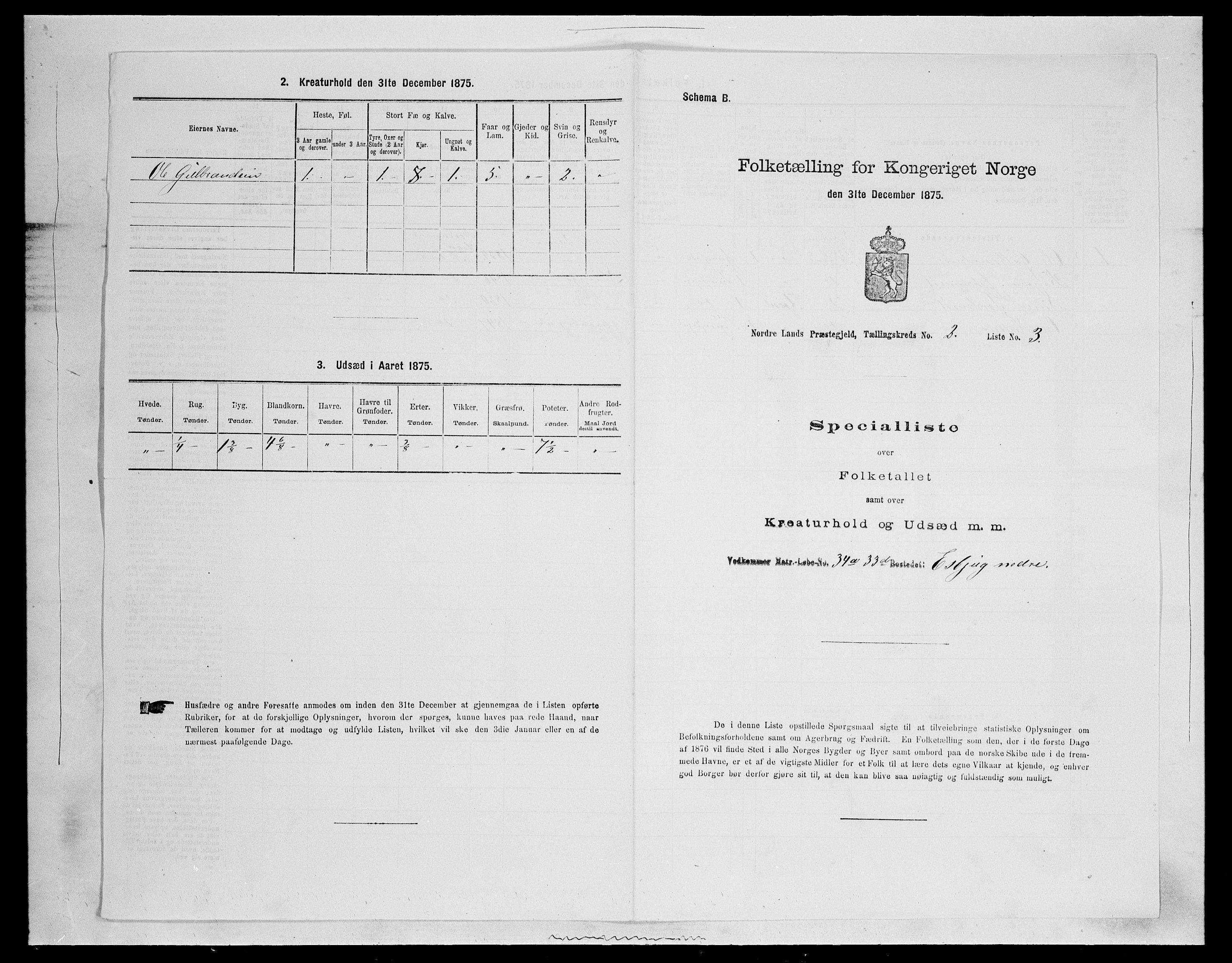 SAH, 1875 census for 0538P Nordre Land, 1875, p. 240