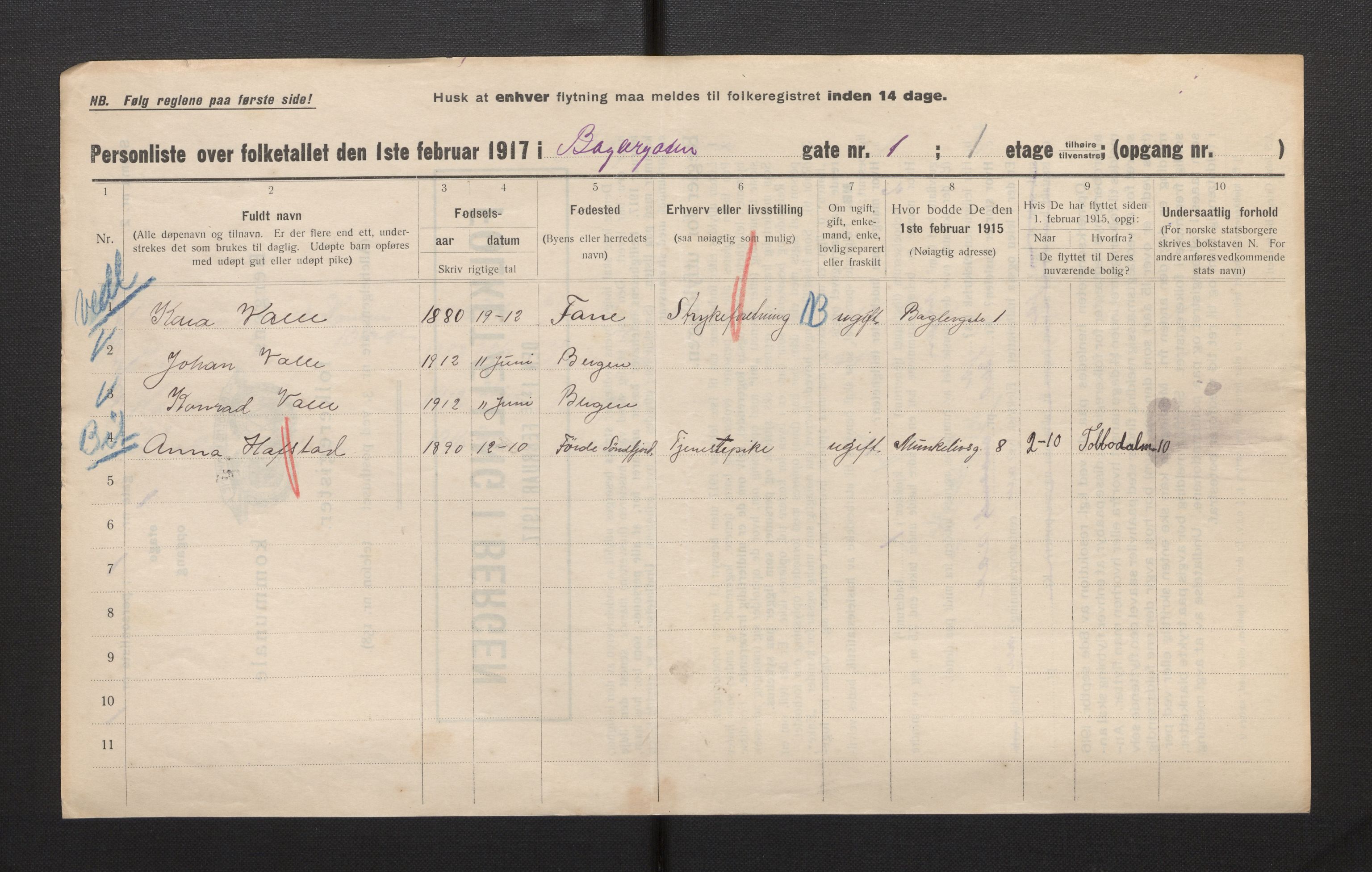SAB, Municipal Census 1917 for Bergen, 1917, p. 1433