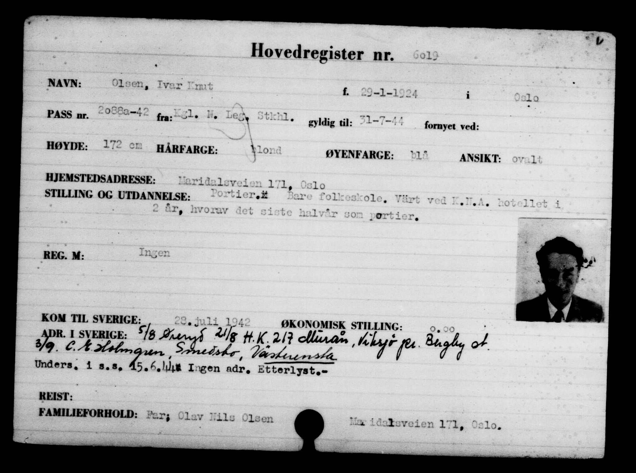 Utenriksstasjonene, Legasjonen i Stockholm, Flyktningkontoret, AV/RA-S-6753/V/Va/L0004: Kjesäterkartoteket, flyktninger med registreringsnr. 3496-6610, 1940-1945, p. 2952