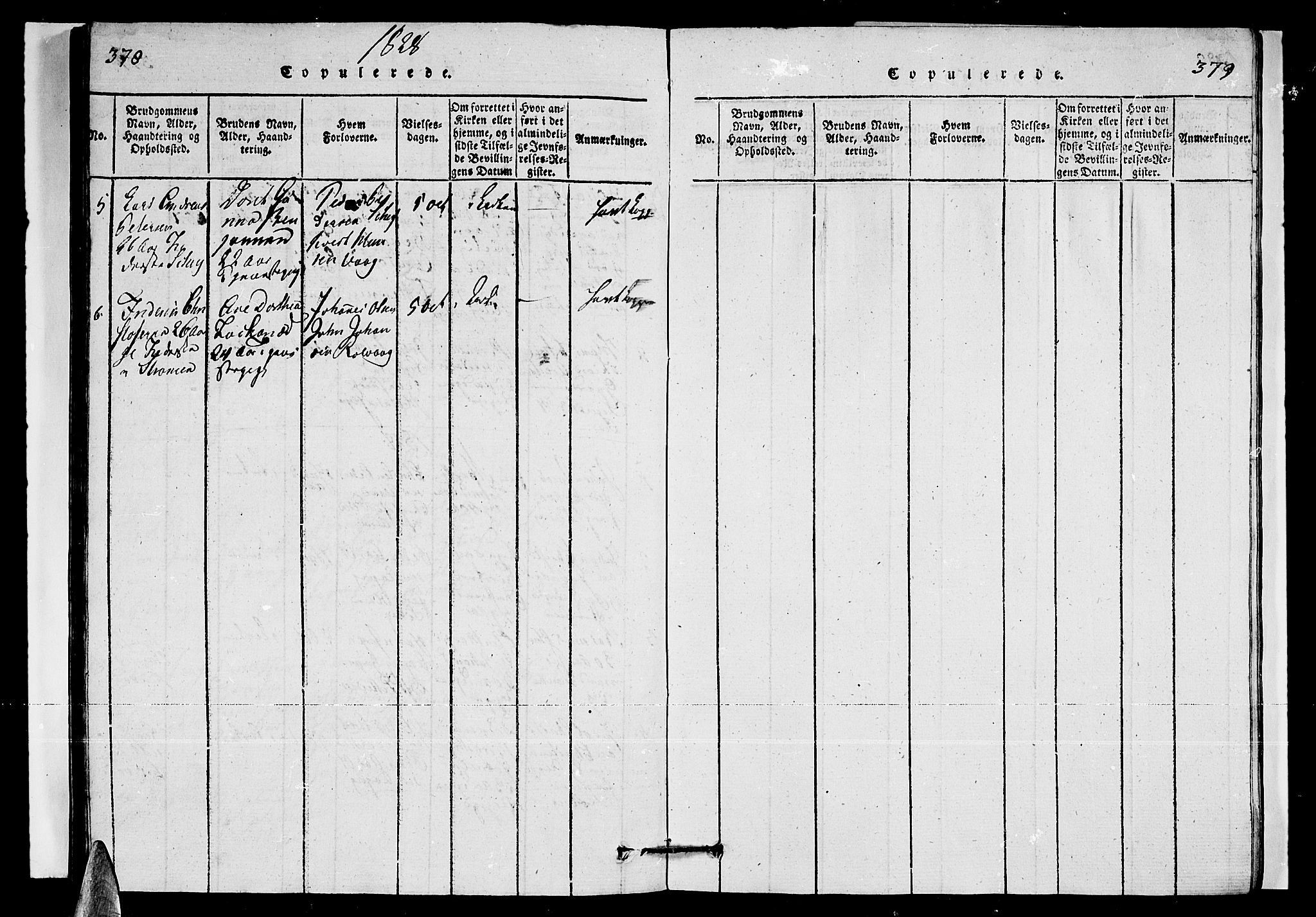 Ministerialprotokoller, klokkerbøker og fødselsregistre - Nordland, SAT/A-1459/835/L0529: Parish register (copy) no. 835C01, 1820-1828, p. 378-379