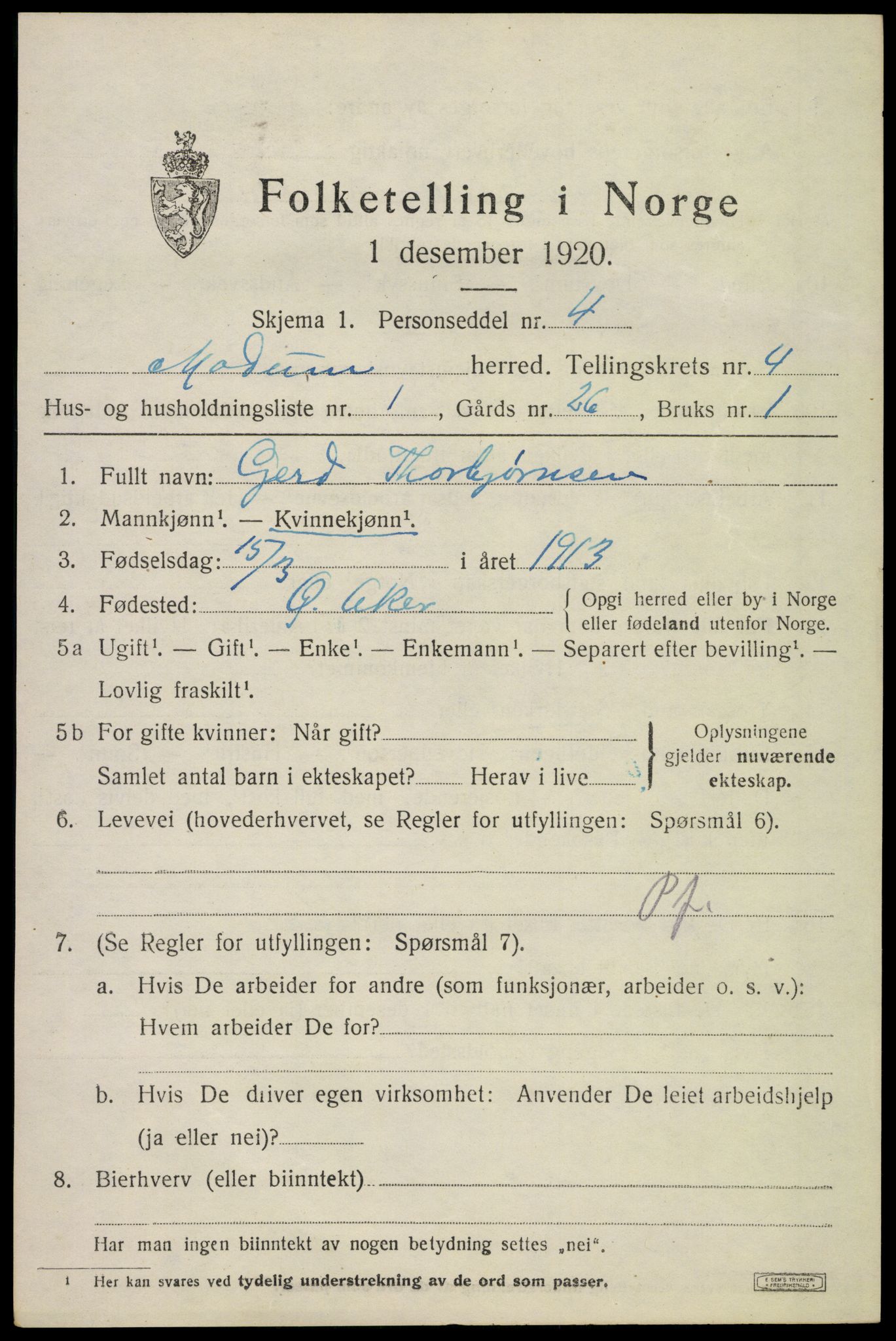 SAKO, 1920 census for Modum, 1920, p. 5291