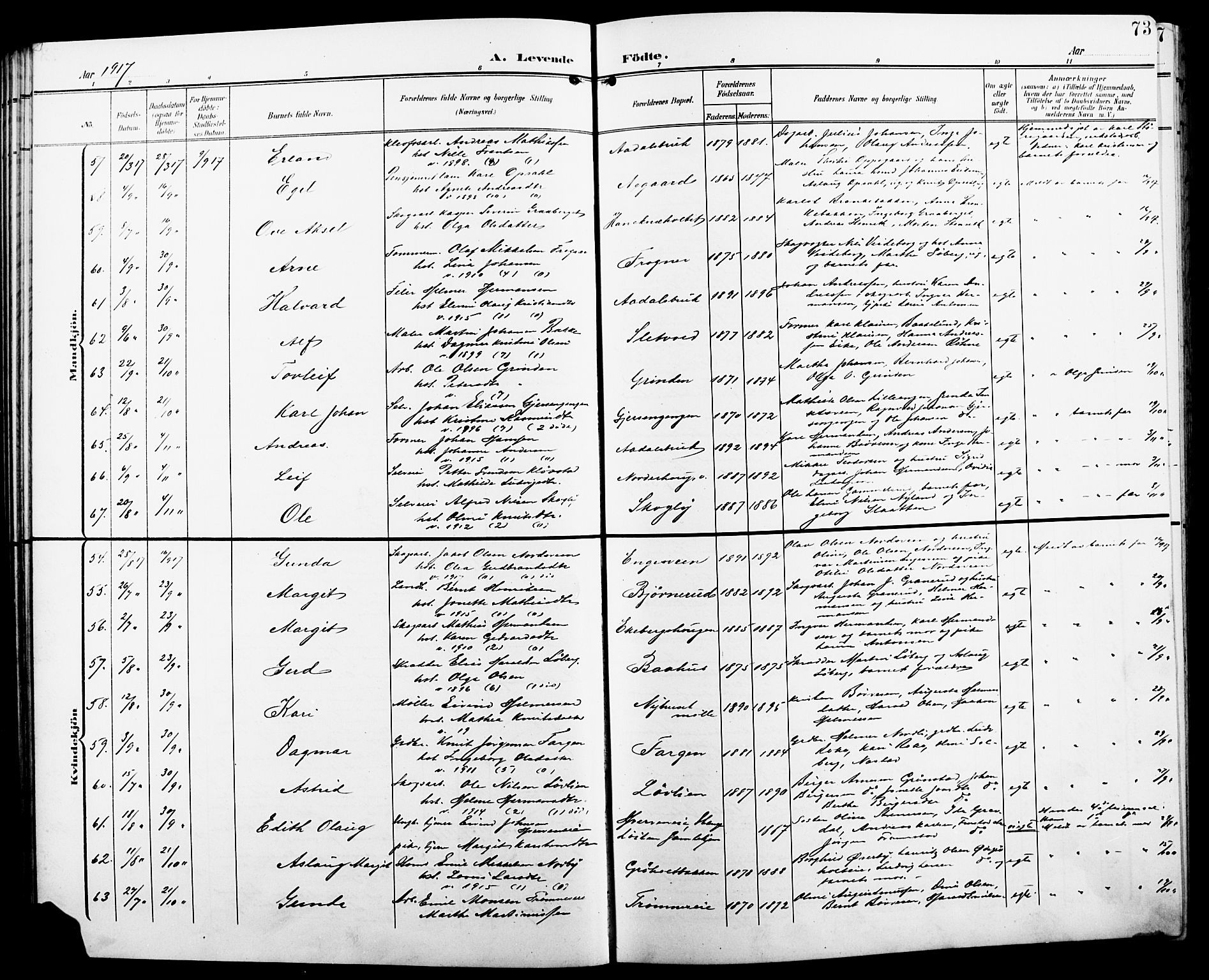 Løten prestekontor, AV/SAH-PREST-022/L/La/L0007: Parish register (copy) no. 7, 1910-1919, p. 73