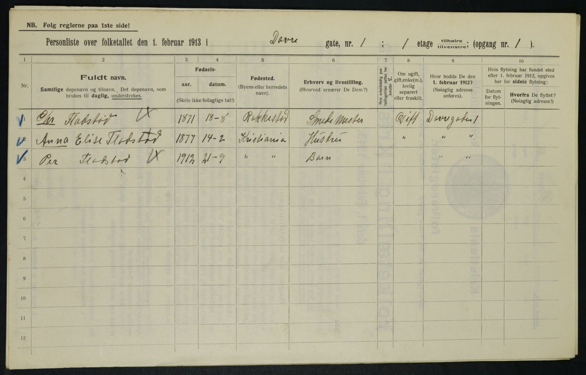 OBA, Municipal Census 1913 for Kristiania, 1913, p. 16069