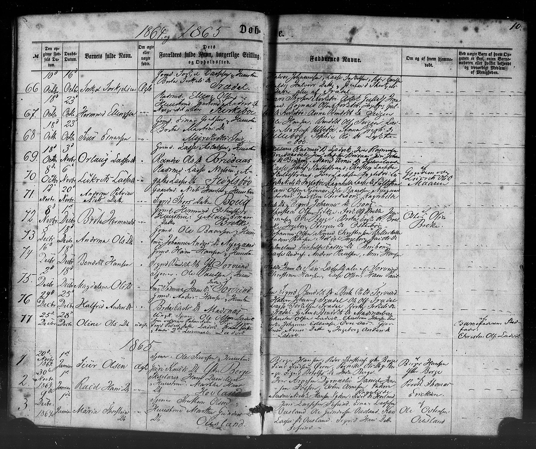 Lavik sokneprestembete, SAB/A-80901: Parish register (official) no. A 4, 1864-1881, p. 10