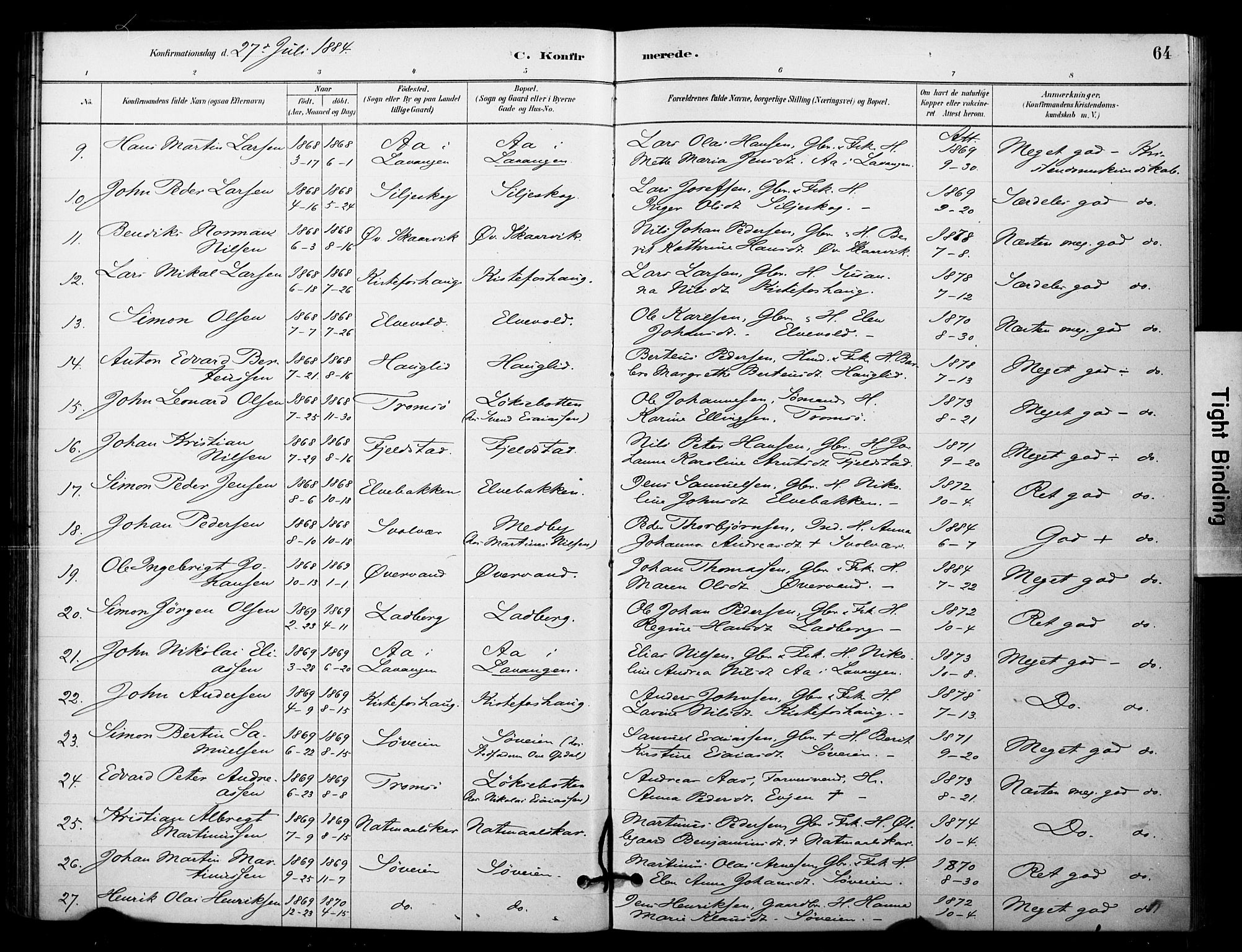 Ibestad sokneprestembete, AV/SATØ-S-0077/H/Ha/Haa/L0014kirke: Parish register (official) no. 14, 1880-1887, p. 64