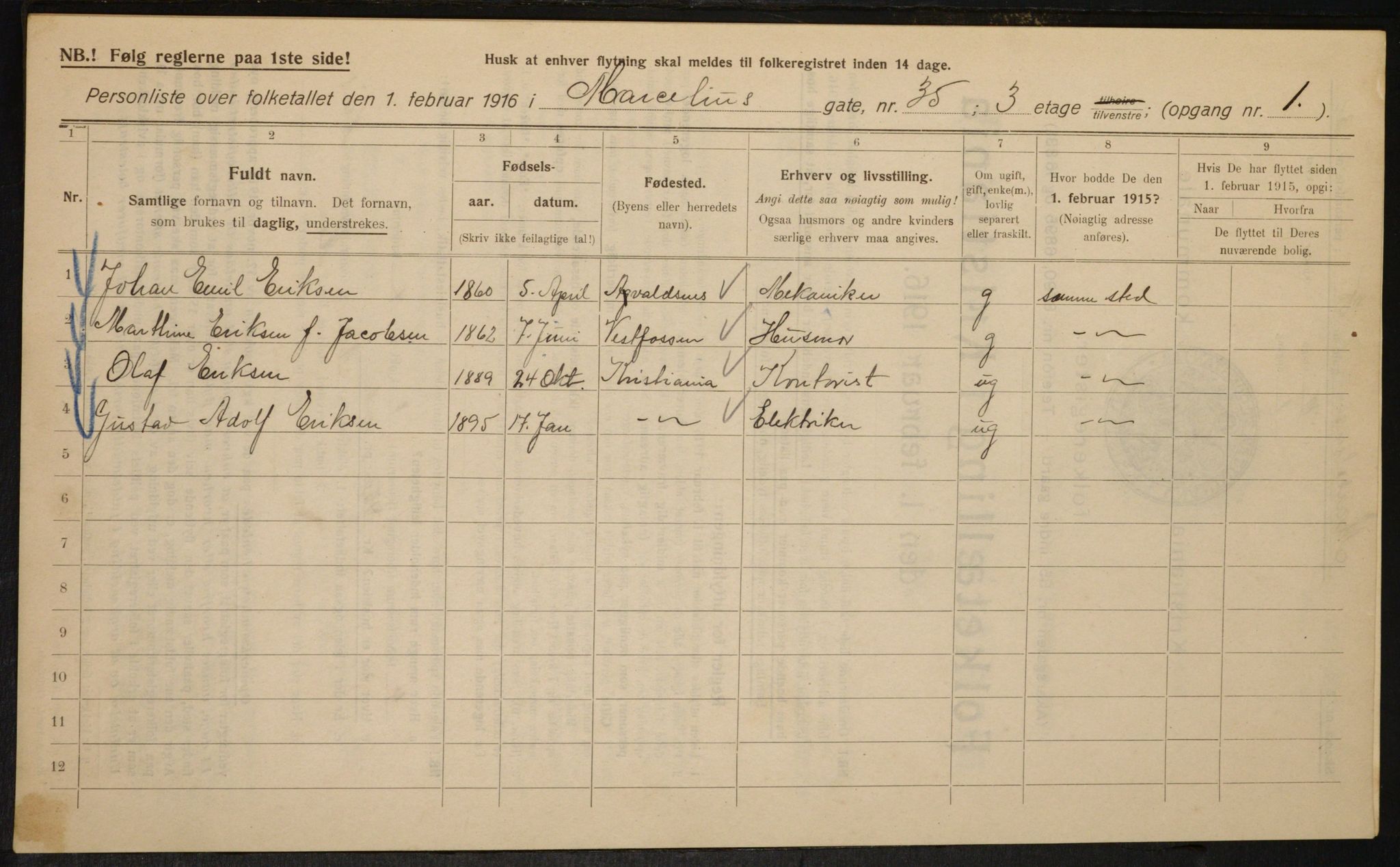 OBA, Municipal Census 1916 for Kristiania, 1916, p. 66323