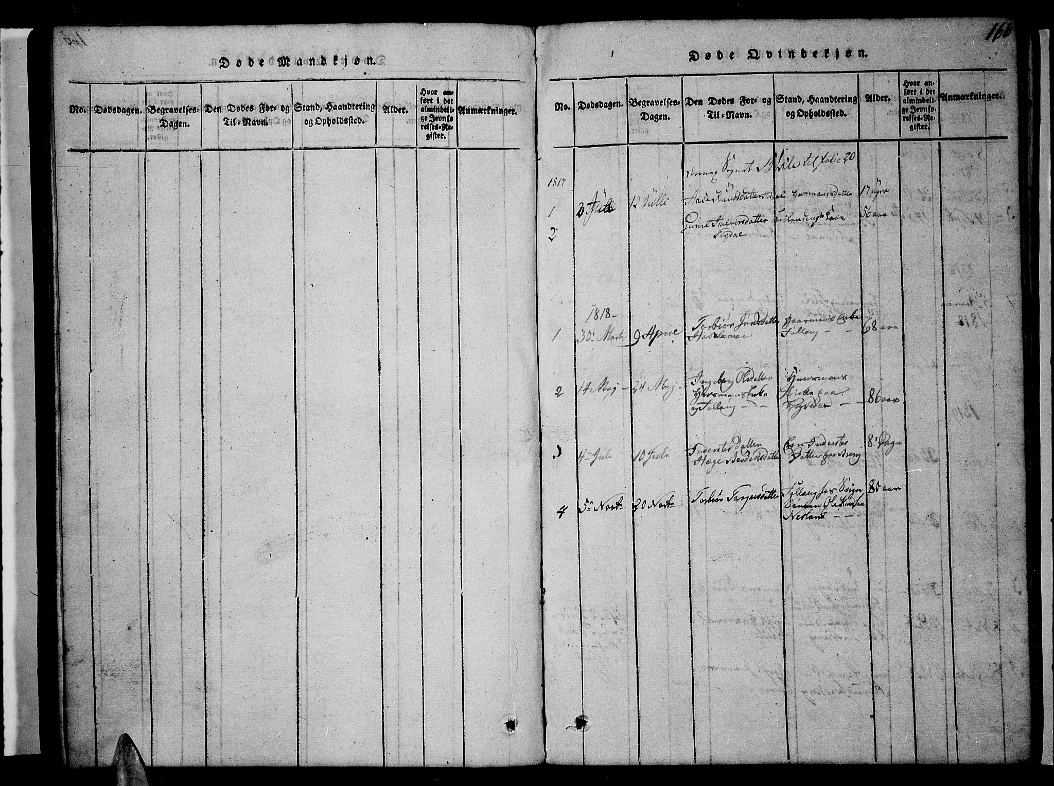 Valle sokneprestkontor, SAK/1111-0044/F/Fb/Fbc/L0001: Parish register (copy) no. B 1 /3, 1816-1829, p. 166
