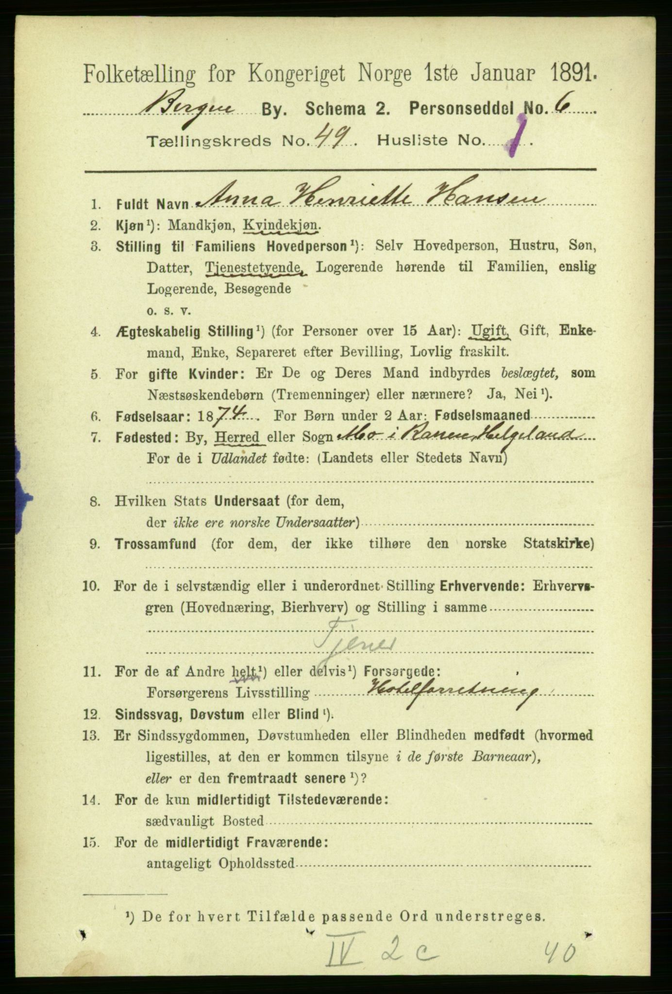 RA, 1891 Census for 1301 Bergen, 1891, p. 58435