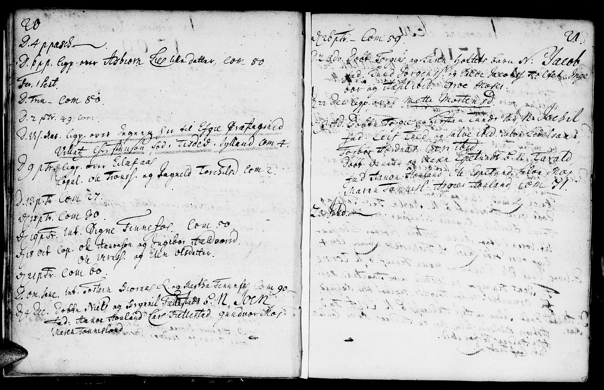 Evje sokneprestkontor, AV/SAK-1111-0008/F/Fa/Fab/L0001: Parish register (official) no. A 1, 1704-1764, p. 20-21