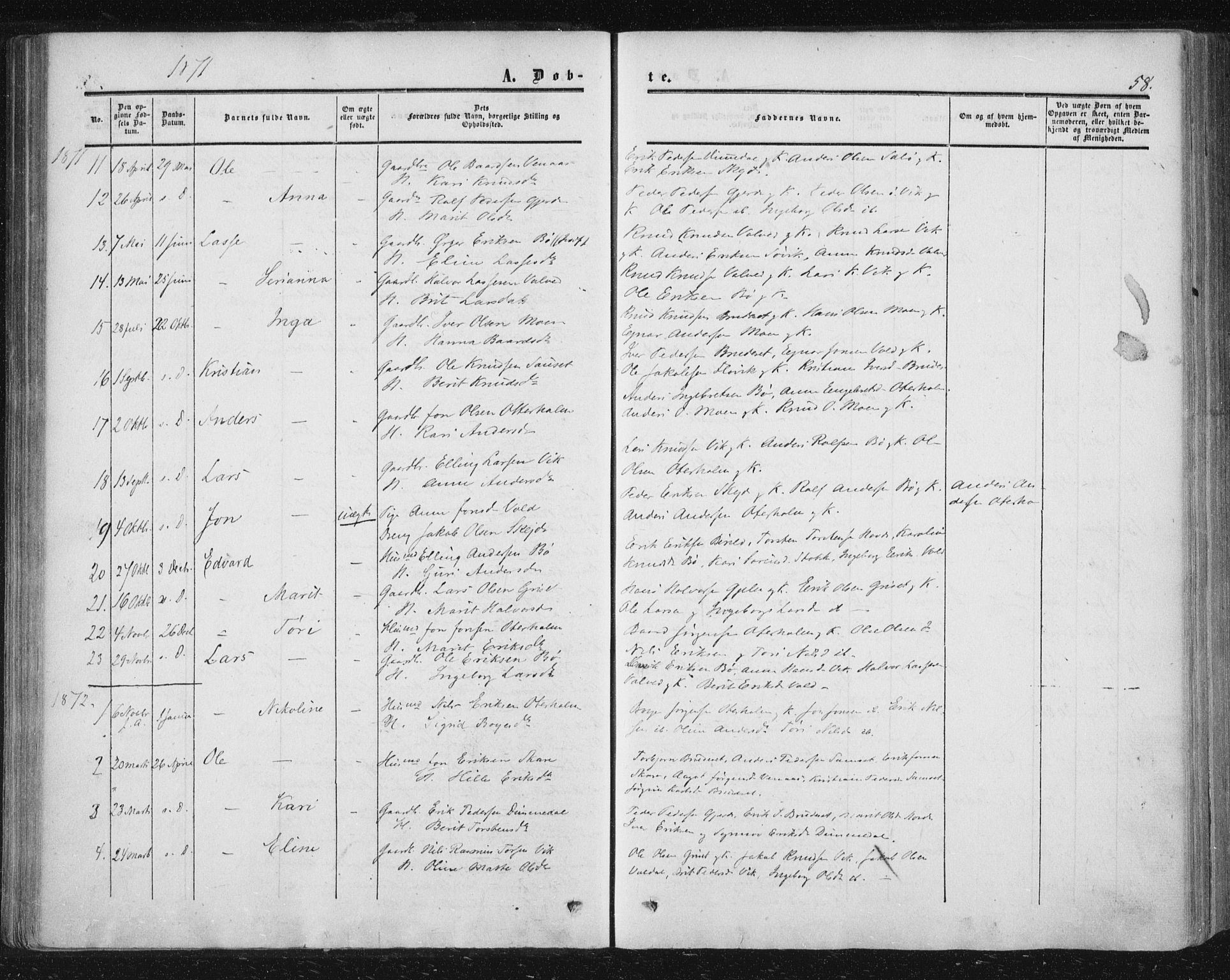 Ministerialprotokoller, klokkerbøker og fødselsregistre - Møre og Romsdal, AV/SAT-A-1454/543/L0562: Parish register (official) no. 543A02, 1854-1884, p. 58