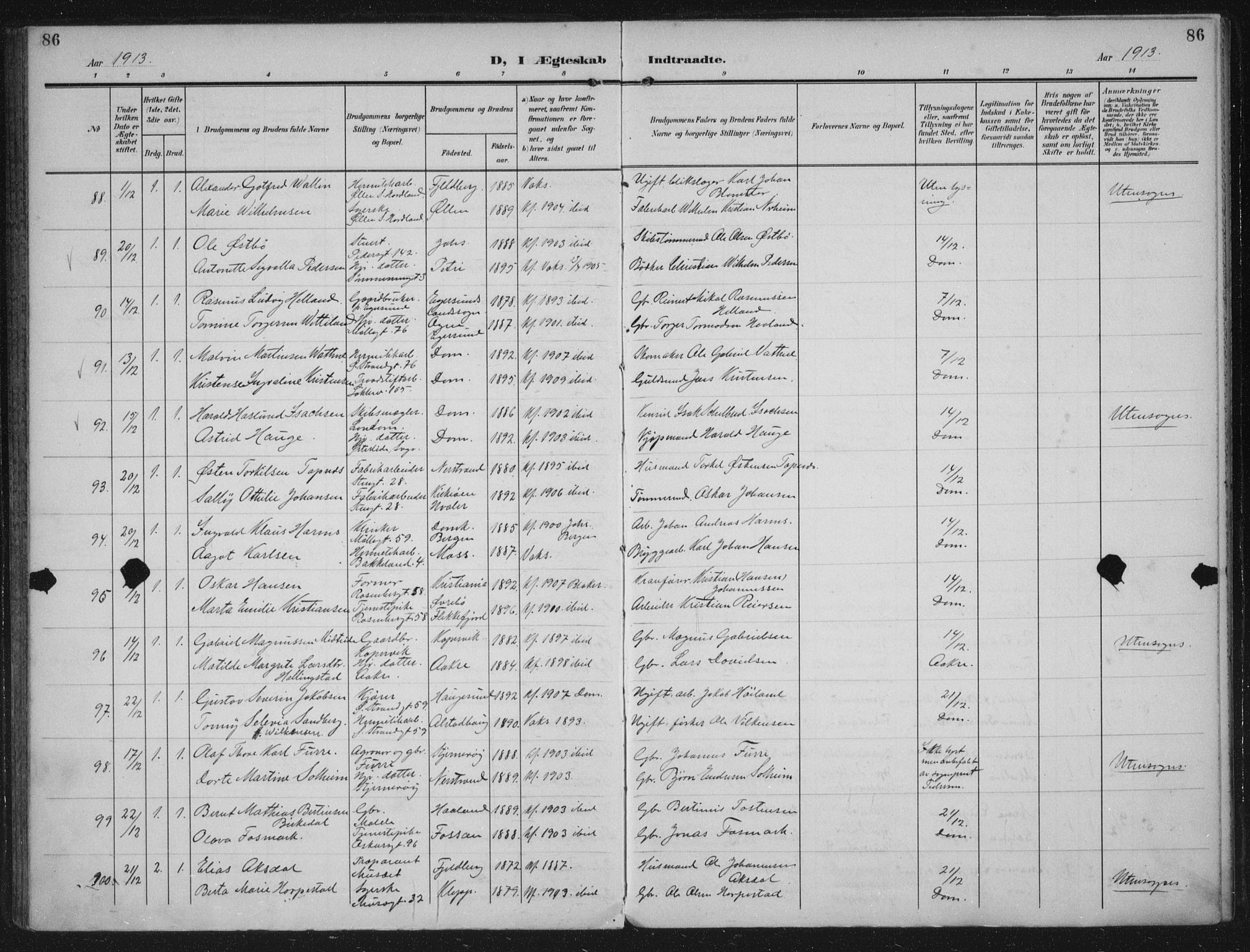 Domkirken sokneprestkontor, SAST/A-101812/002/A/L0016: Parish register (official) no. A 33, 1905-1922, p. 86