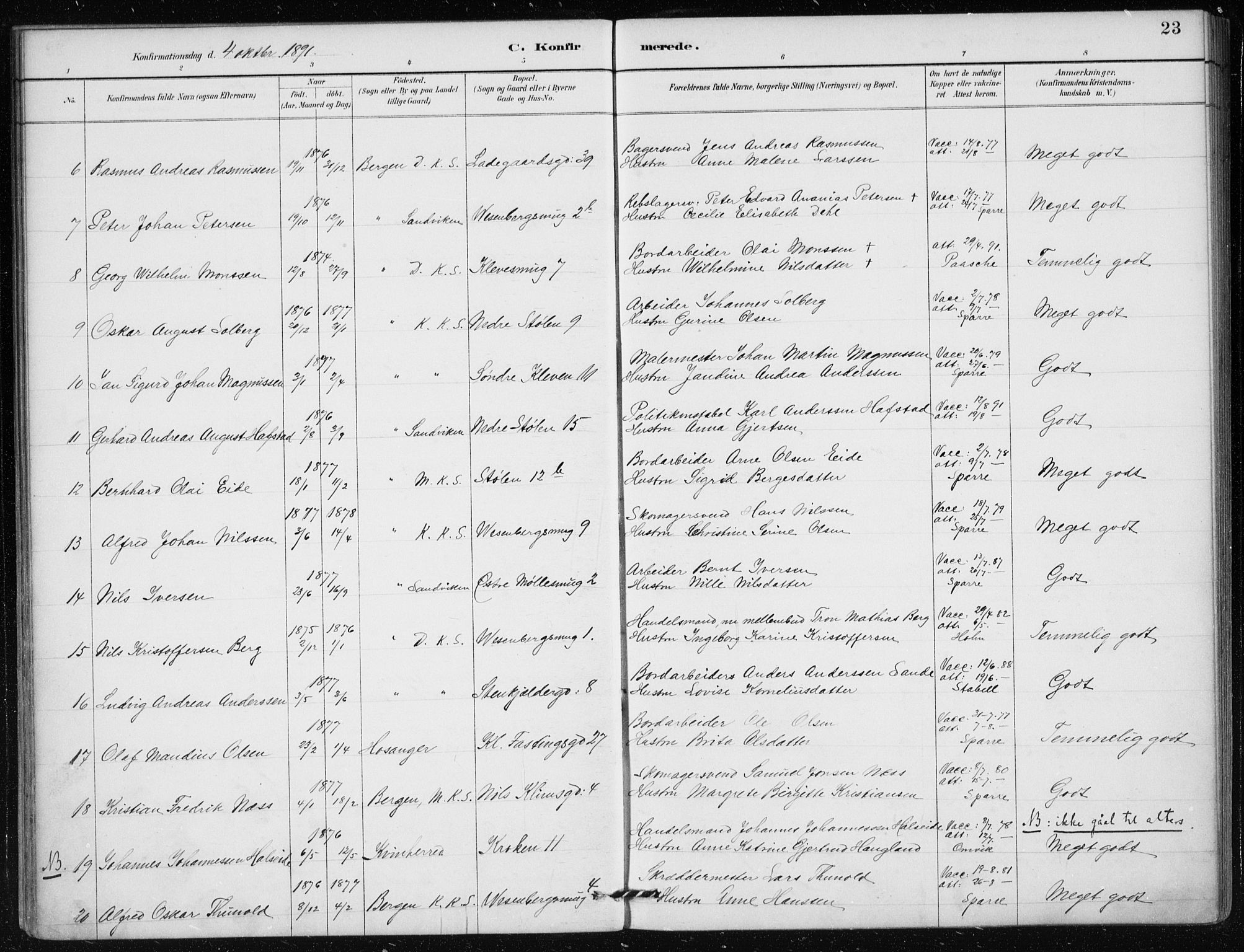 Mariakirken Sokneprestembete, AV/SAB-A-76901/H/Haa/L0013: Parish register (official) no. C 1, 1889-1900, p. 23