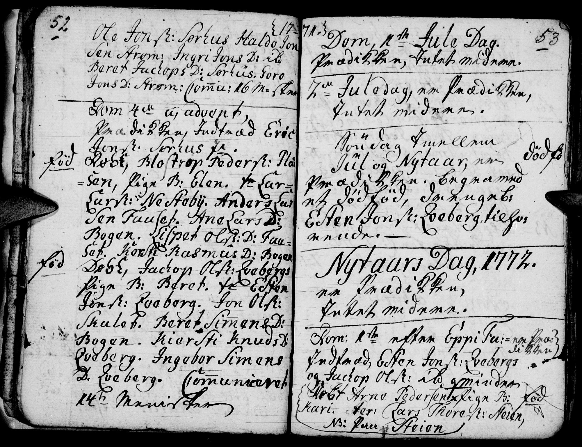 Tynset prestekontor, SAH/PREST-058/H/Ha/Hab/L0009: Parish register (official) no. 9, 1769-1781, p. 52-53