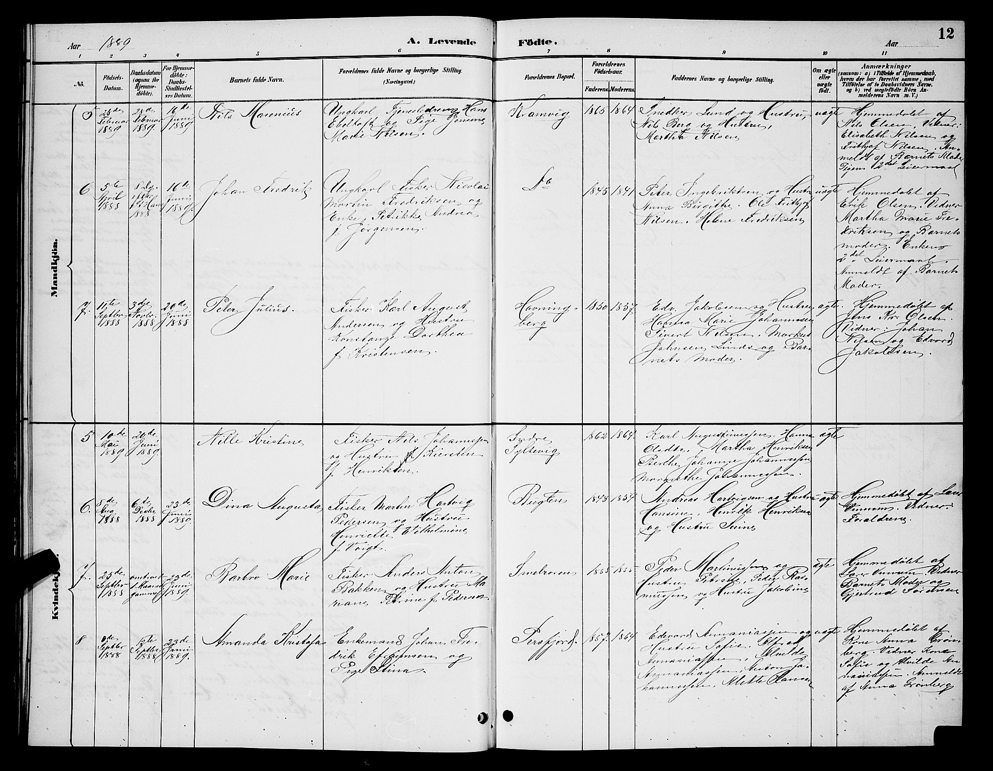 Vardø sokneprestkontor, AV/SATØ-S-1332/H/Hb/L0007klokker: Parish register (copy) no. 7, 1887-1892, p. 12