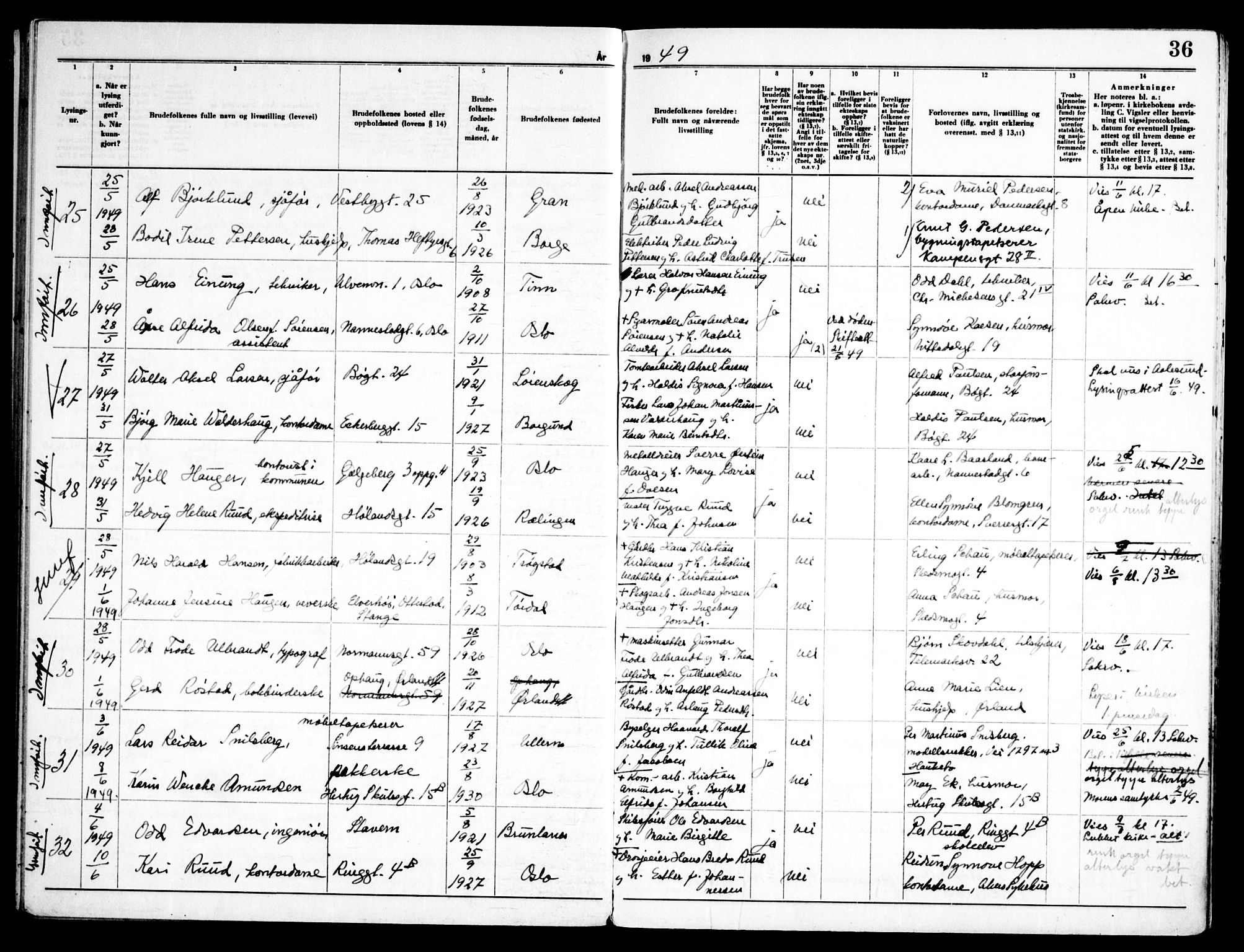 Kampen prestekontor Kirkebøker, AV/SAO-A-10853/H/Ha/L0008: Banns register no. 8, 1946-1956, p. 36