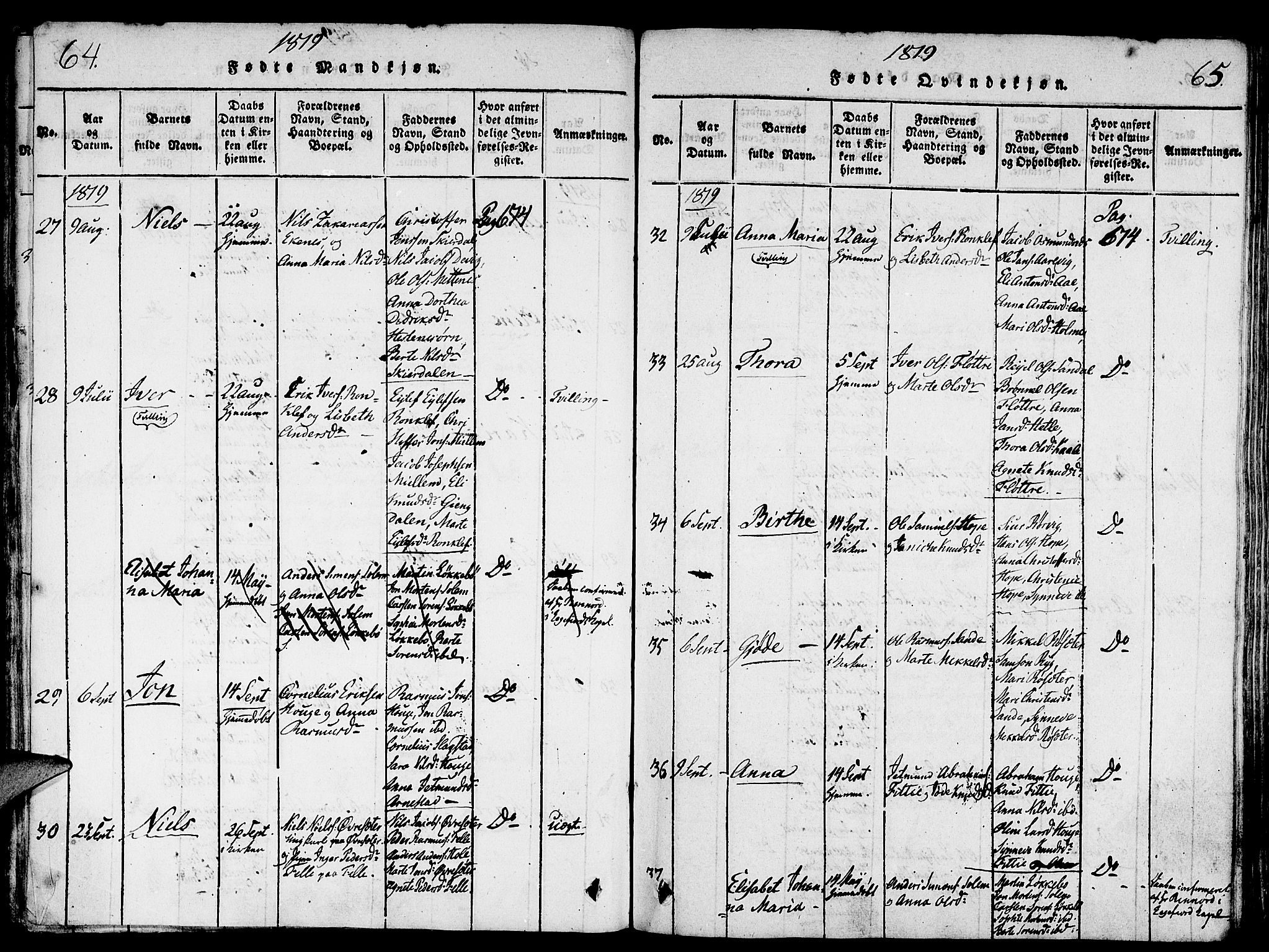 Gloppen sokneprestembete, AV/SAB-A-80101/H/Haa/Haaa/L0006: Parish register (official) no. A 6, 1816-1826, p. 64-65