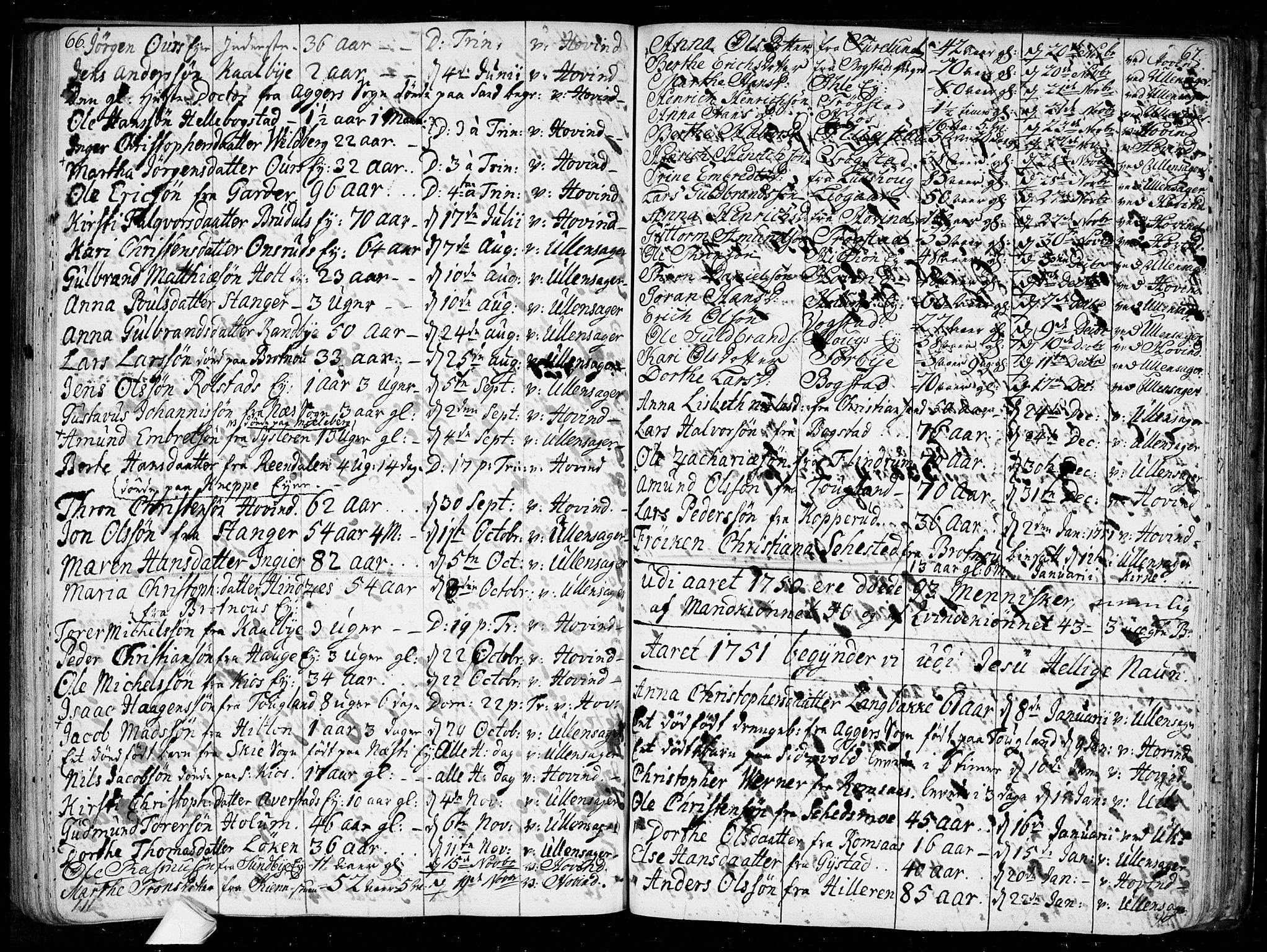 Ullensaker prestekontor Kirkebøker, SAO/A-10236a/F/Fa/L0010: Parish register (official) no. I 10, 1733-1776, p. 66-67