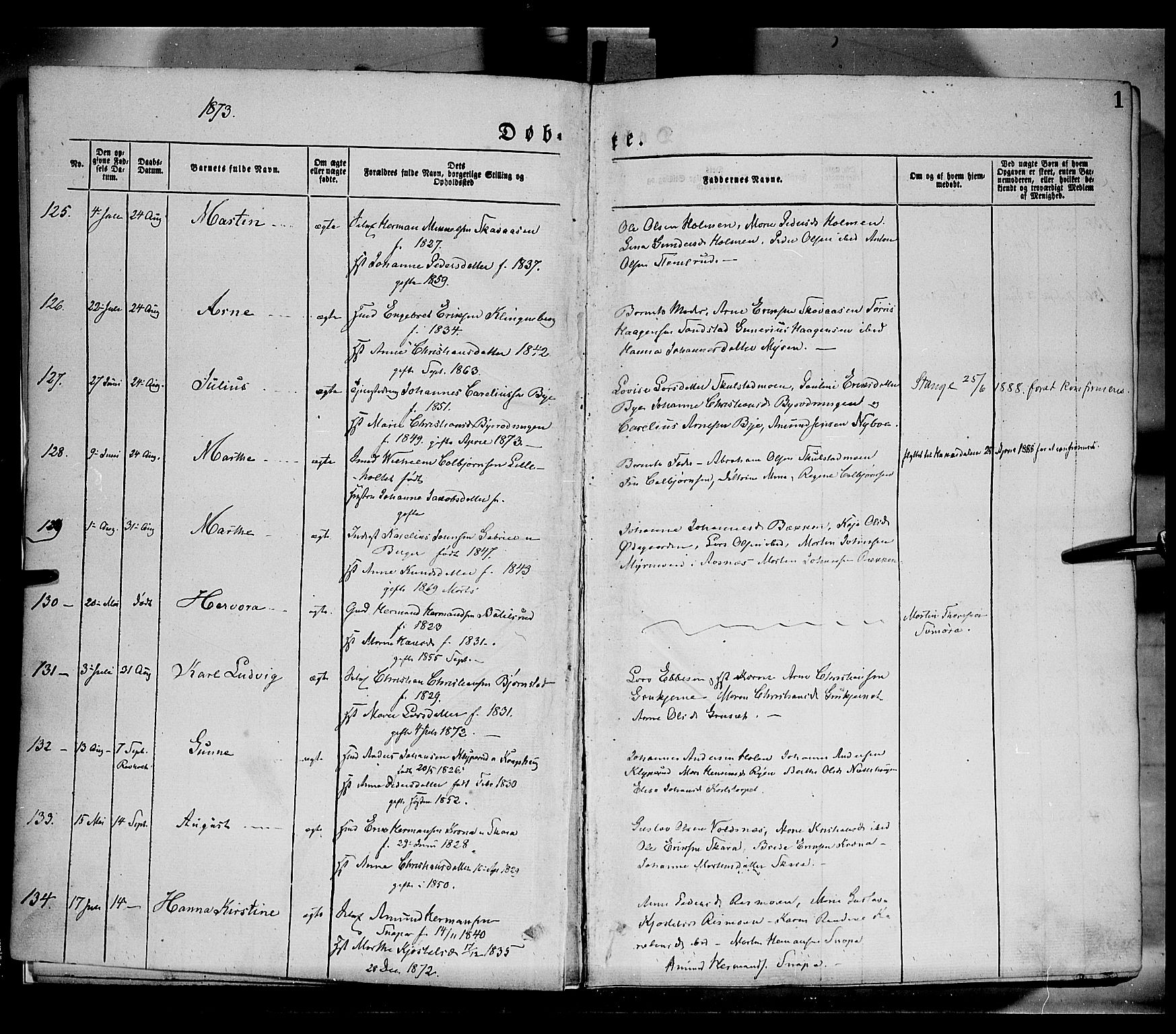 Grue prestekontor, SAH/PREST-036/H/Ha/Haa/L0011: Parish register (official) no. 11, 1873-1880, p. 1