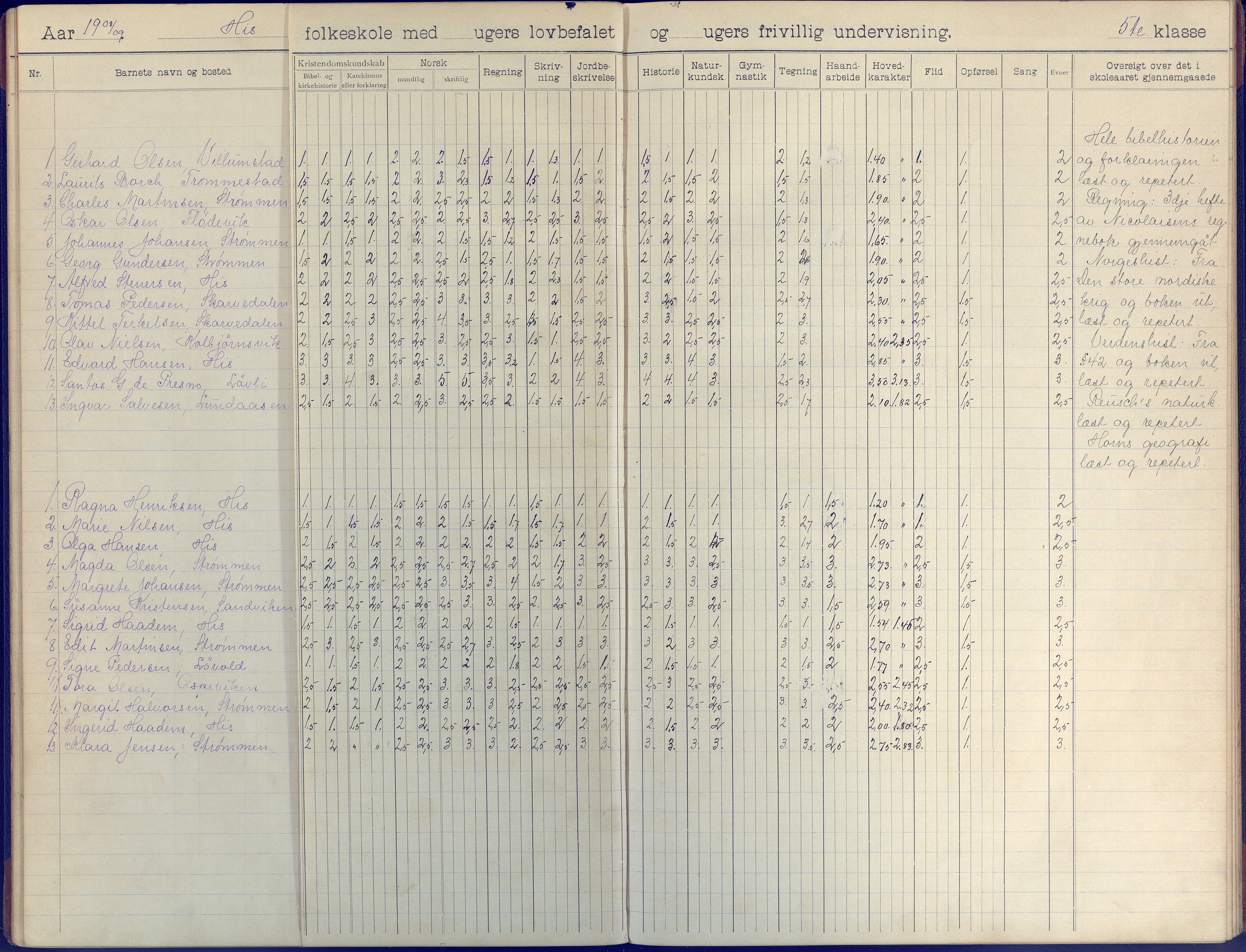 Hisøy kommune frem til 1991, AAKS/KA0922-PK/31/L0009: Skoleprotokoll, 1905-1917