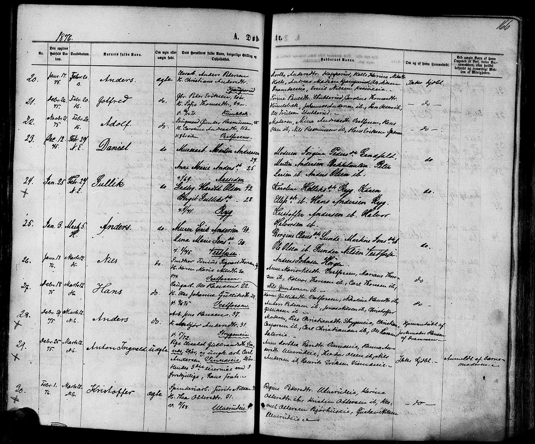 Eiker kirkebøker, AV/SAKO-A-4/F/Fa/L0017: Parish register (official) no. I 17, 1869-1877, p. 166