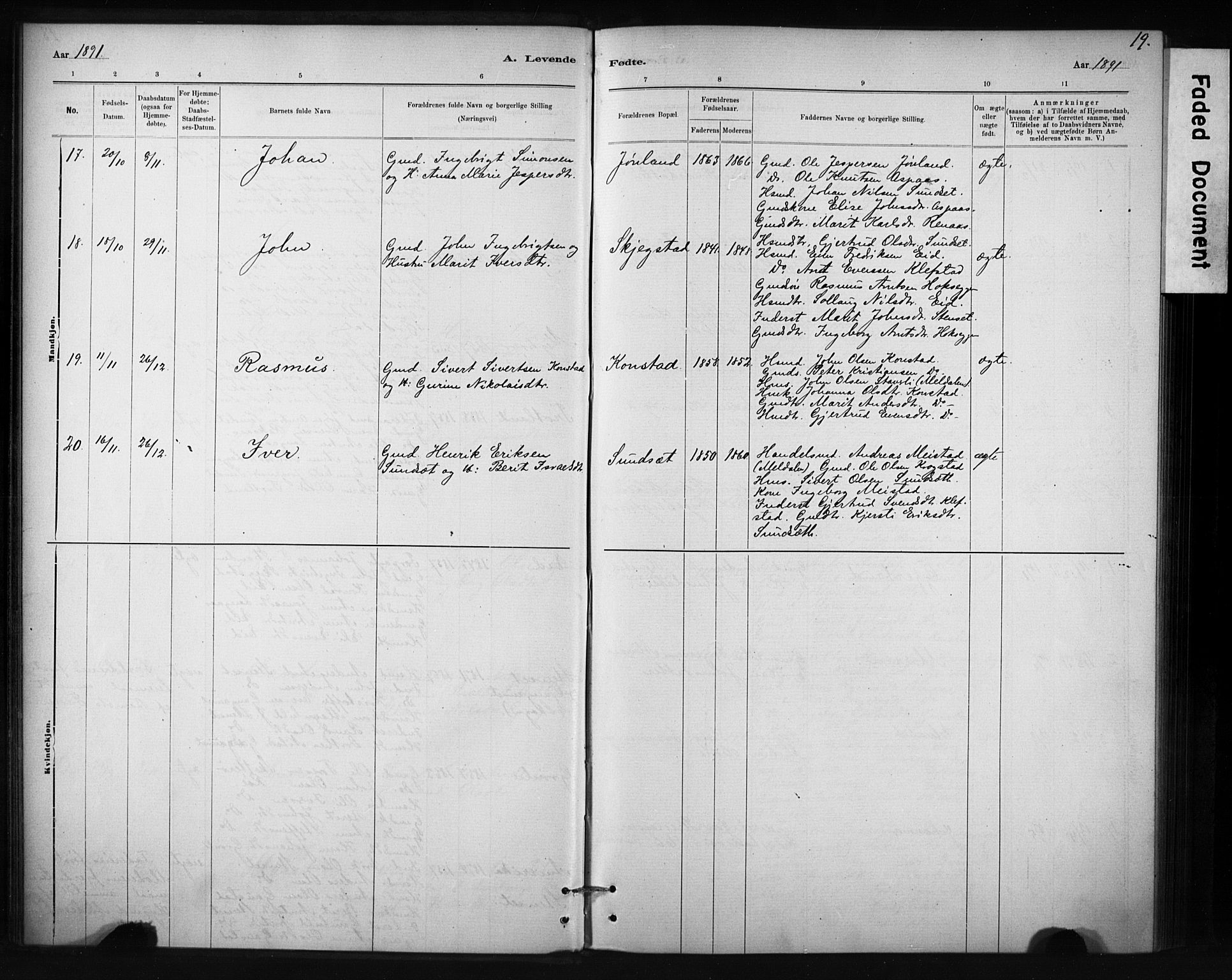 Ministerialprotokoller, klokkerbøker og fødselsregistre - Sør-Trøndelag, SAT/A-1456/694/L1127: Parish register (official) no. 694A01, 1887-1905, p. 19