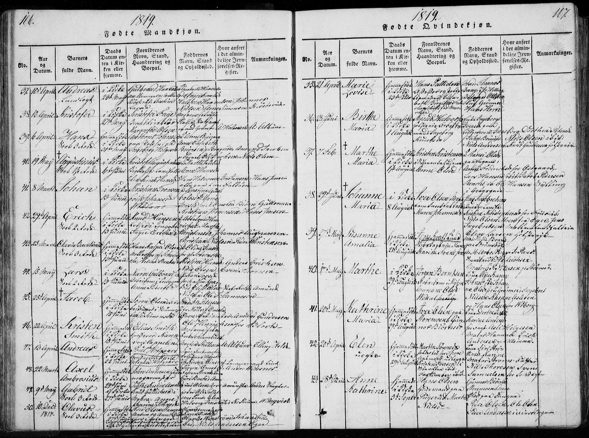 Bragernes kirkebøker, AV/SAKO-A-6/F/Fa/L0007: Parish register (official) no. I 7, 1815-1829, p. 106-107