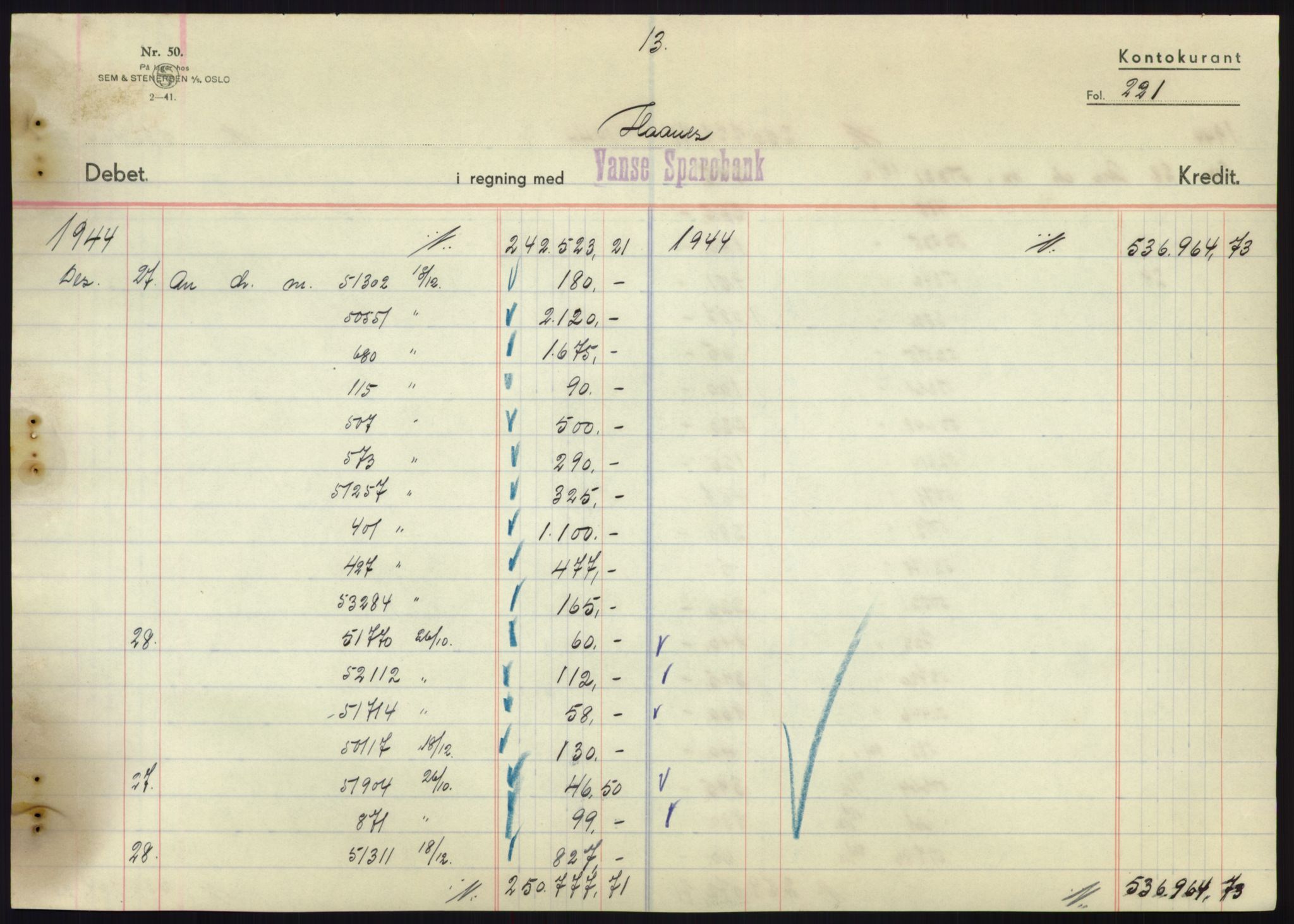 Forsvarsdepartementet, 10. kontor / Oppgjørskontoret, AV/RA-RAFA-1225/D/Db/L0180: Lista oppgjørskontor, 1942-1952, p. 1873