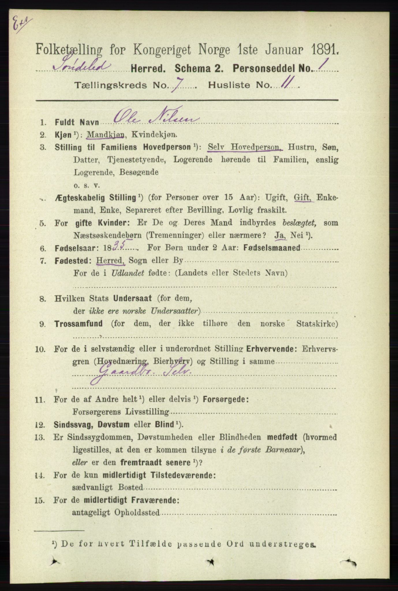 RA, Census 1891 for Nedenes amt: Gjenparter av personsedler for beslektede ektefeller, menn, 1891, p. 138