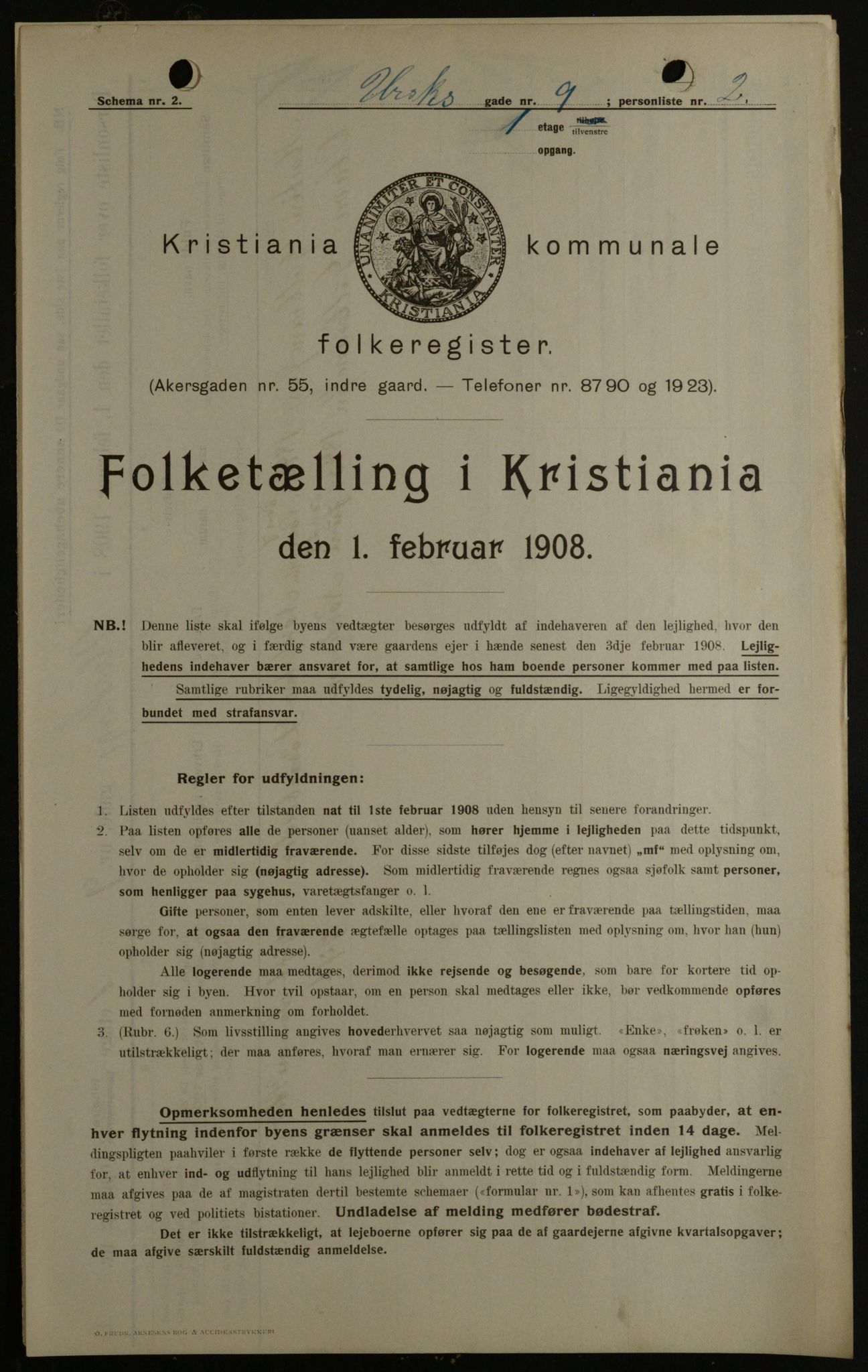 OBA, Municipal Census 1908 for Kristiania, 1908, p. 2670