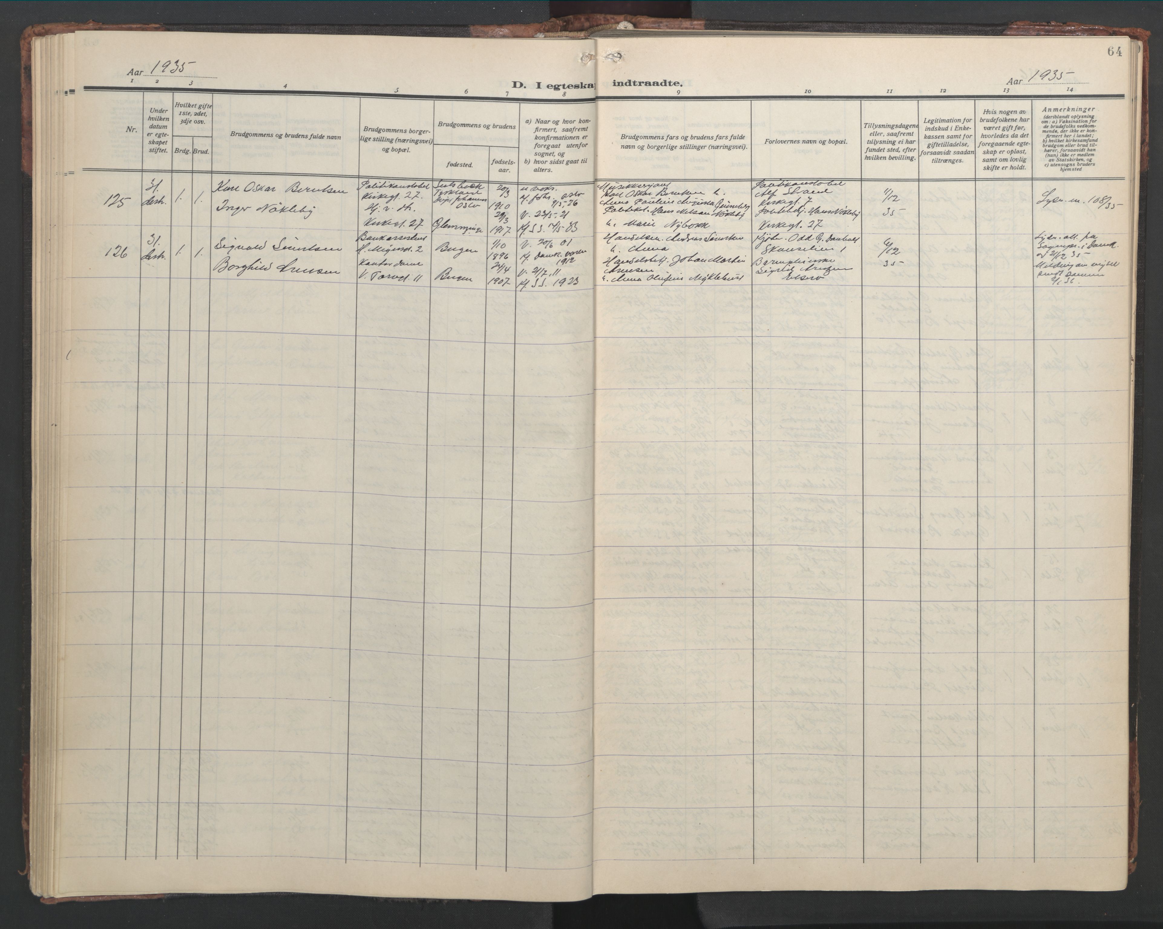 Sandviken Sokneprestembete, AV/SAB-A-77601/H/Hb/L0015: Parish register (copy) no. D 2, 1929-1953, p. 63b-64a