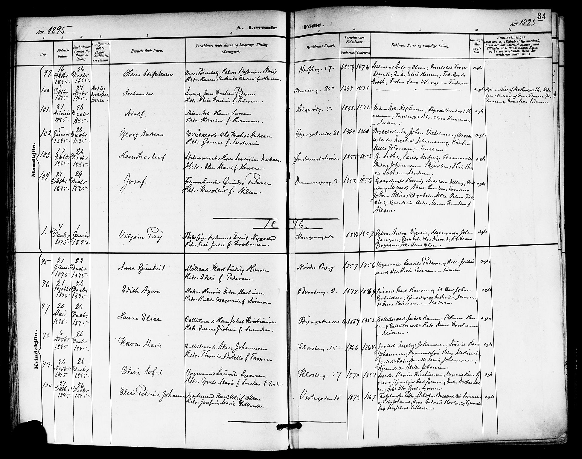 Moss prestekontor Kirkebøker, AV/SAO-A-2003/F/Fb/L0003: Parish register (official) no. II 3, 1894-1901, p. 34