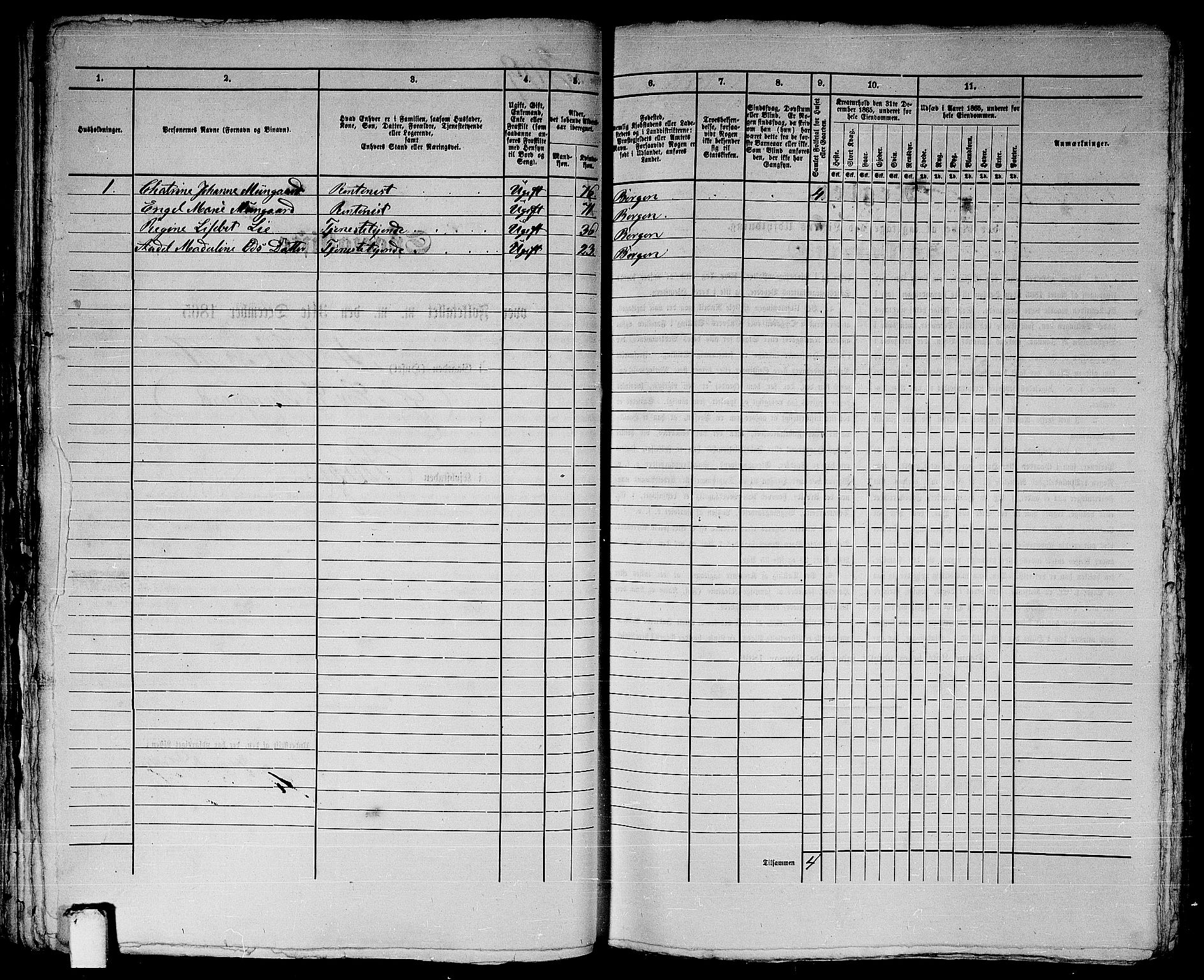 RA, 1865 census for Bergen, 1865, p. 674