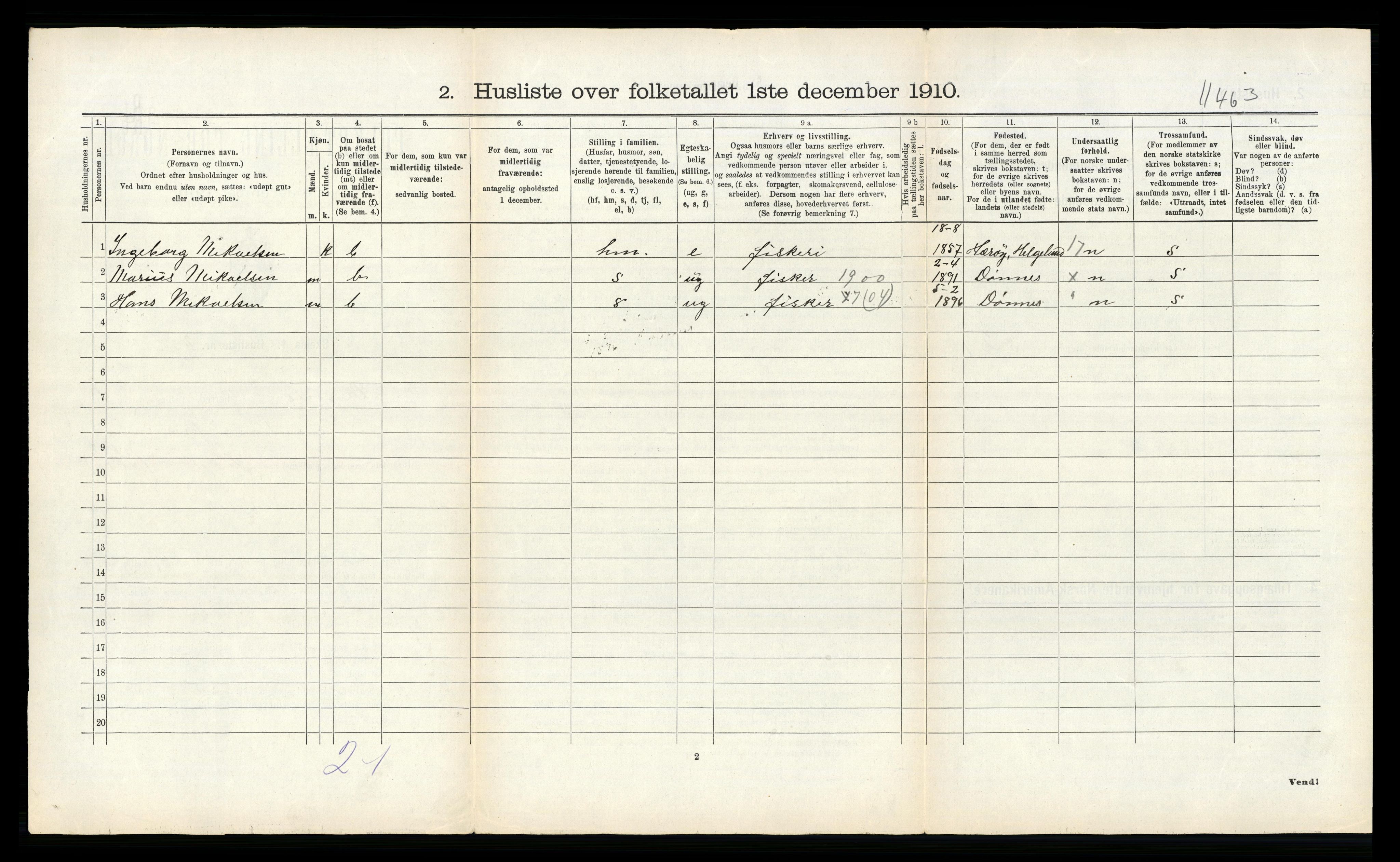 RA, 1910 census for Dønnes, 1910, p. 243