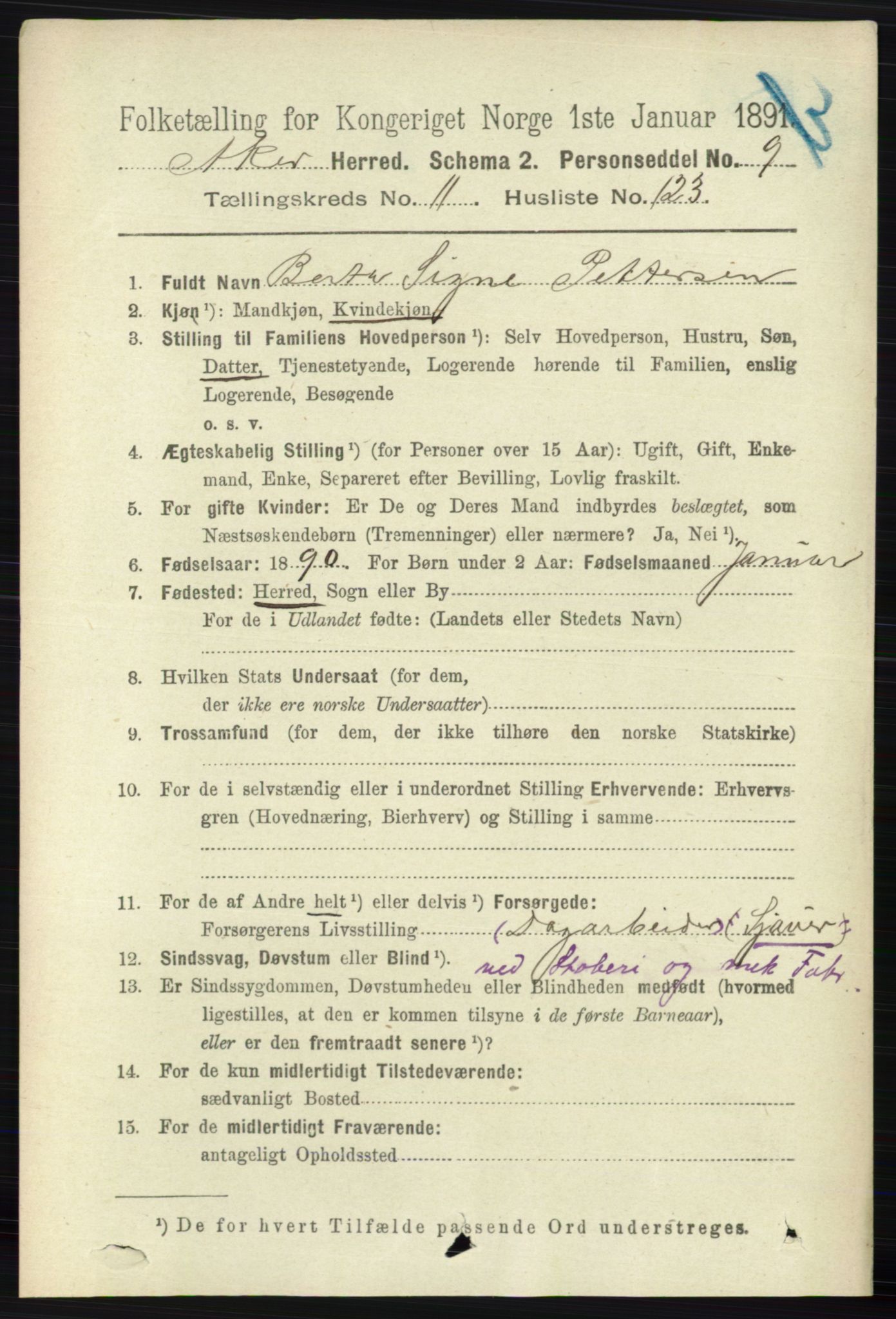 RA, 1891 census for 0218 Aker, 1891, p. 11330