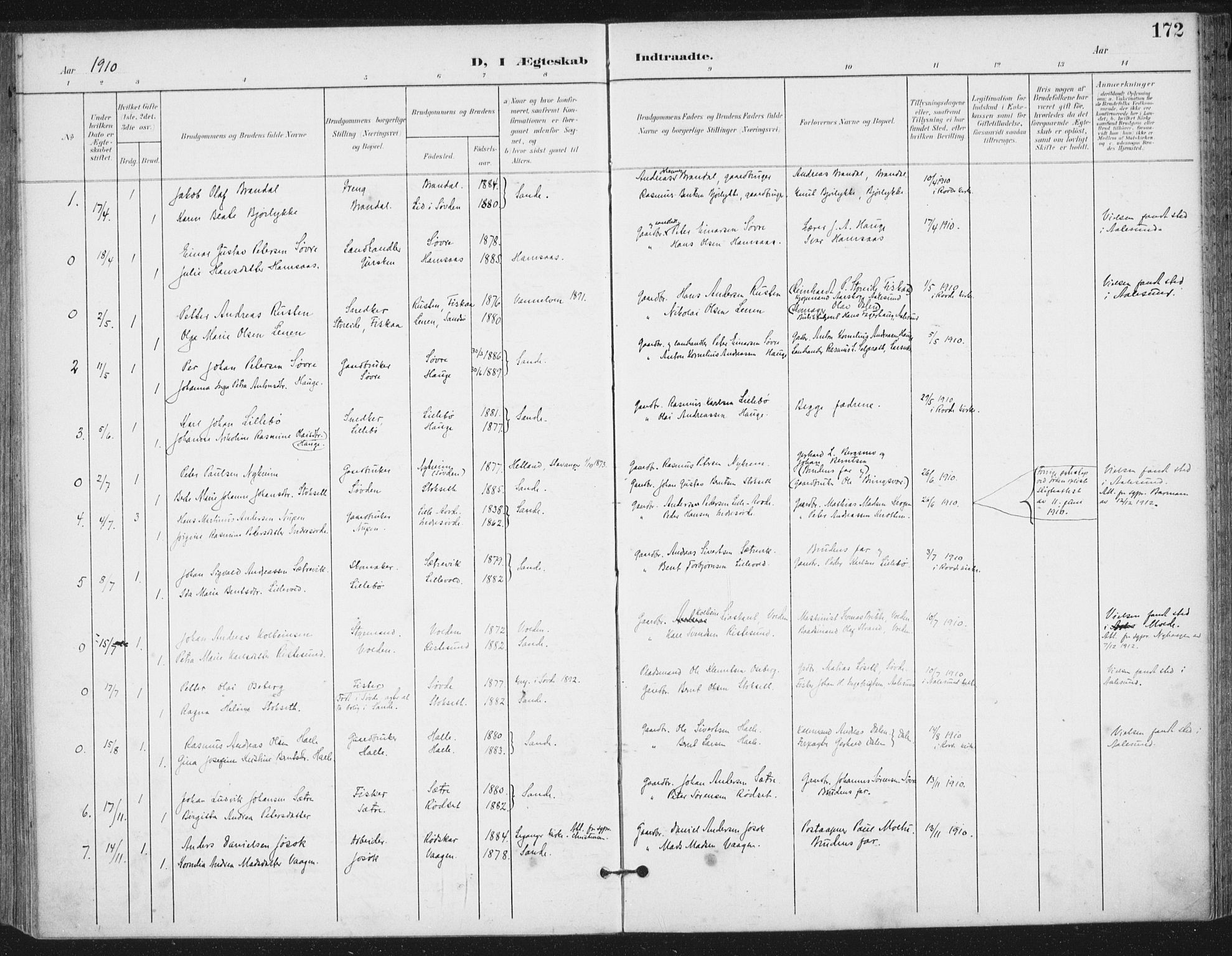 Ministerialprotokoller, klokkerbøker og fødselsregistre - Møre og Romsdal, AV/SAT-A-1454/503/L0038: Parish register (official) no. 503A06, 1901-1917, p. 172