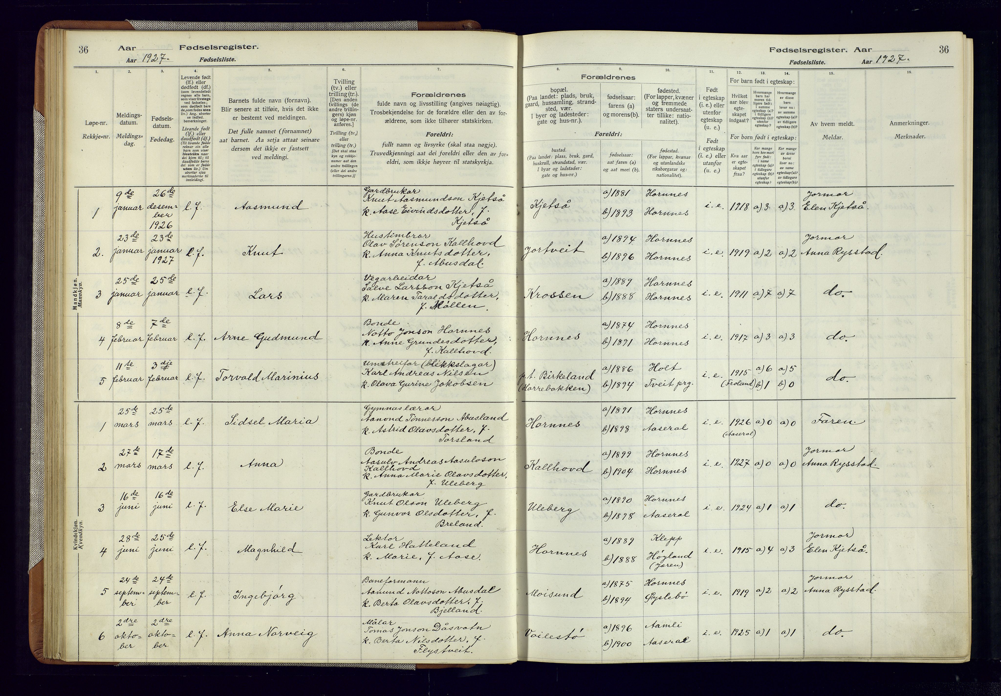 Evje sokneprestkontor, AV/SAK-1111-0008/J/Jc/L0006: Birth register no. 6, 1916-1982, p. 36