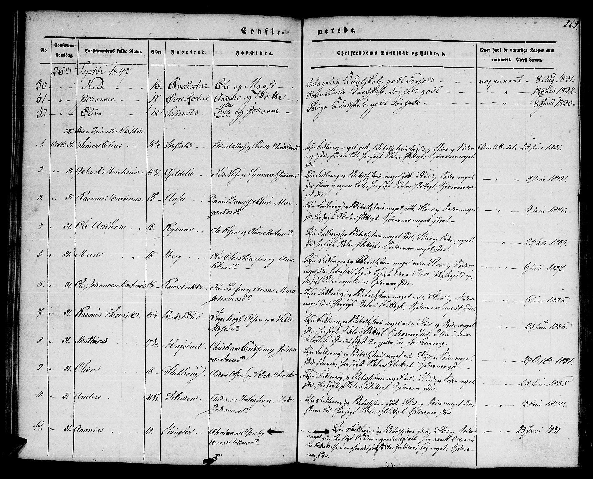 Førde sokneprestembete, AV/SAB-A-79901/H/Haa/Haaa/L0007: Parish register (official) no. A 7, 1843-1860, p. 269