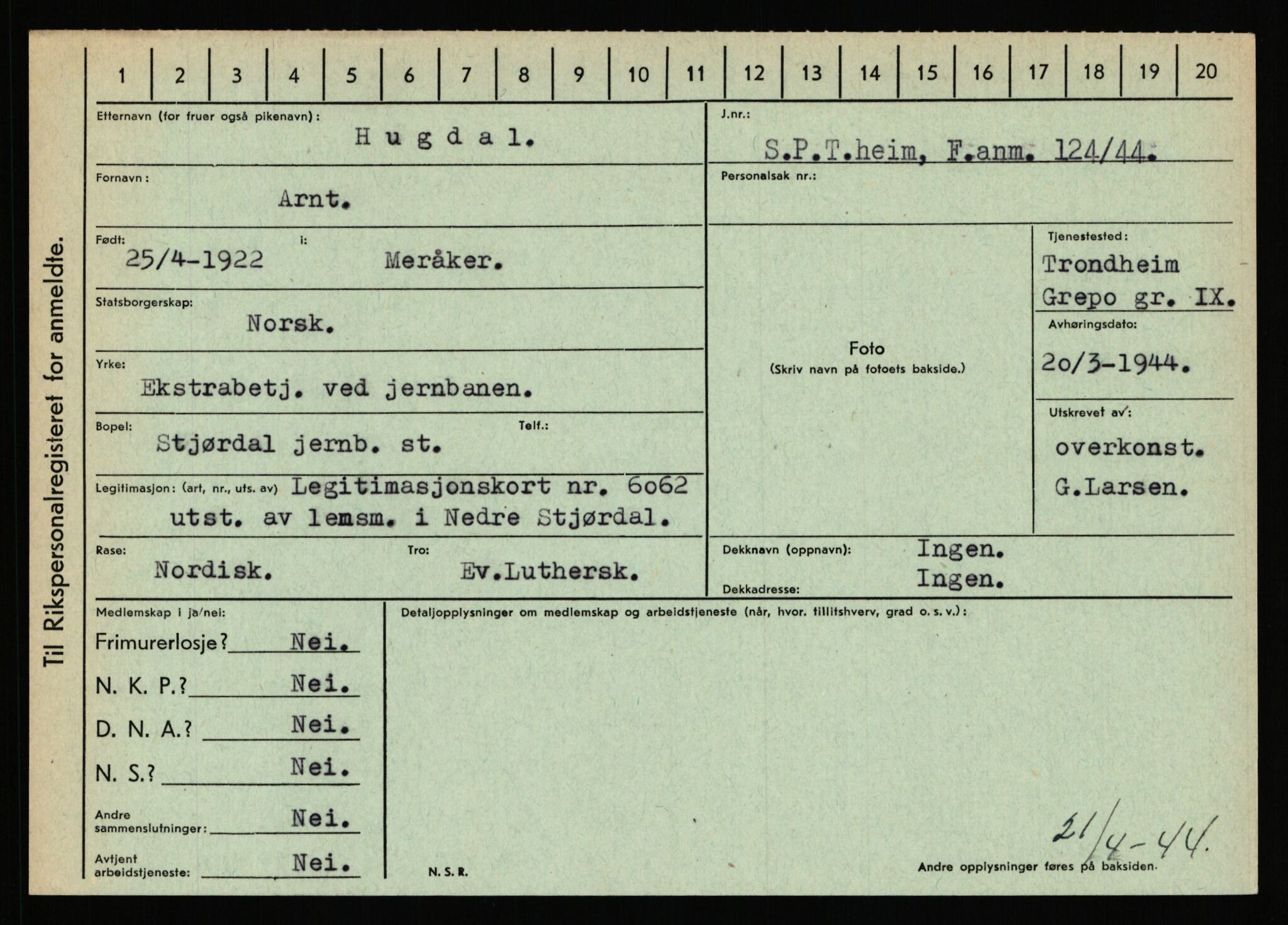 Statspolitiet - Hovedkontoret / Osloavdelingen, AV/RA-S-1329/C/Ca/L0007: Hol - Joelsen, 1943-1945, p. 1207