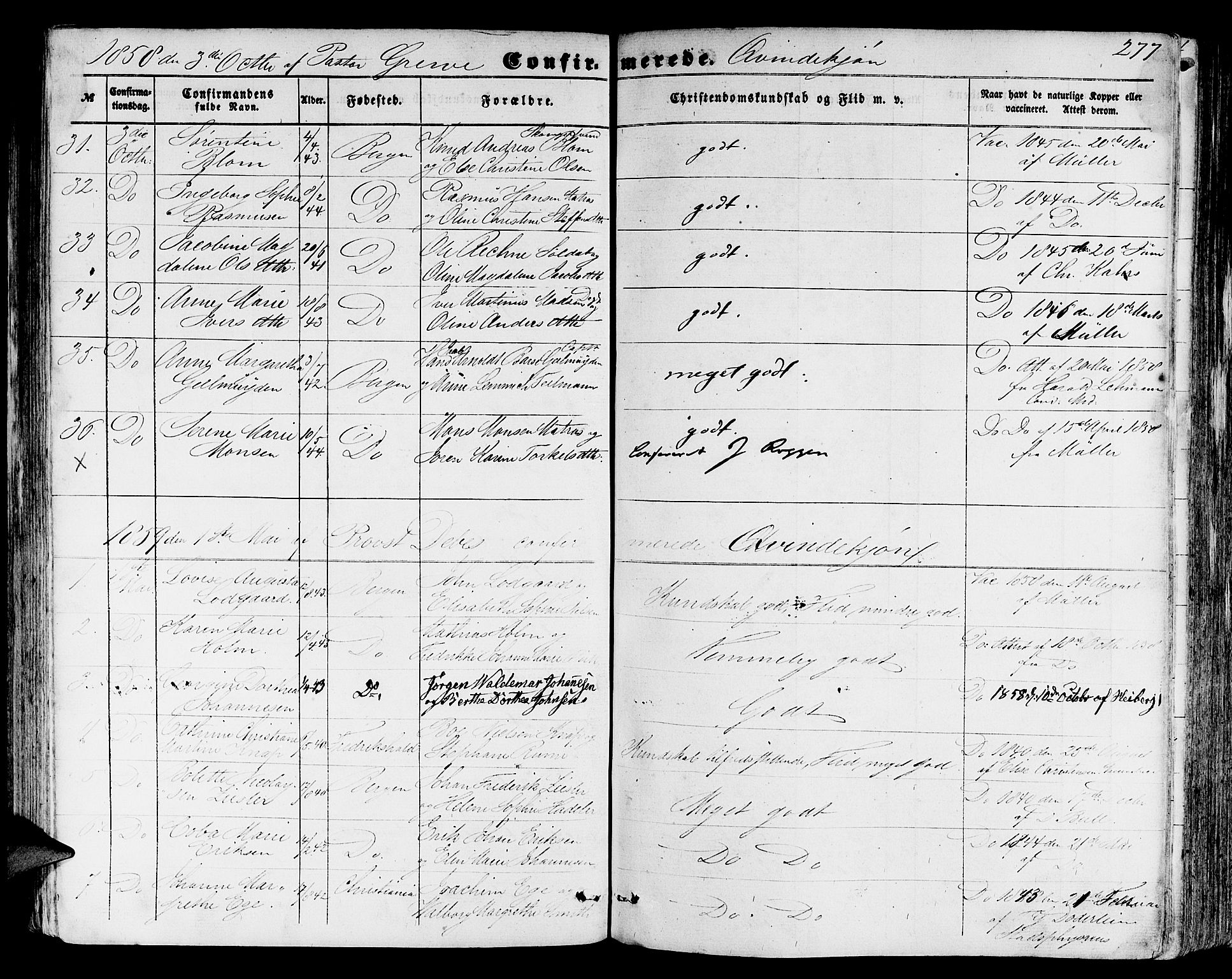 Domkirken sokneprestembete, SAB/A-74801/H/Hab/L0023: Parish register (copy) no. C 3, 1854-1880, p. 277