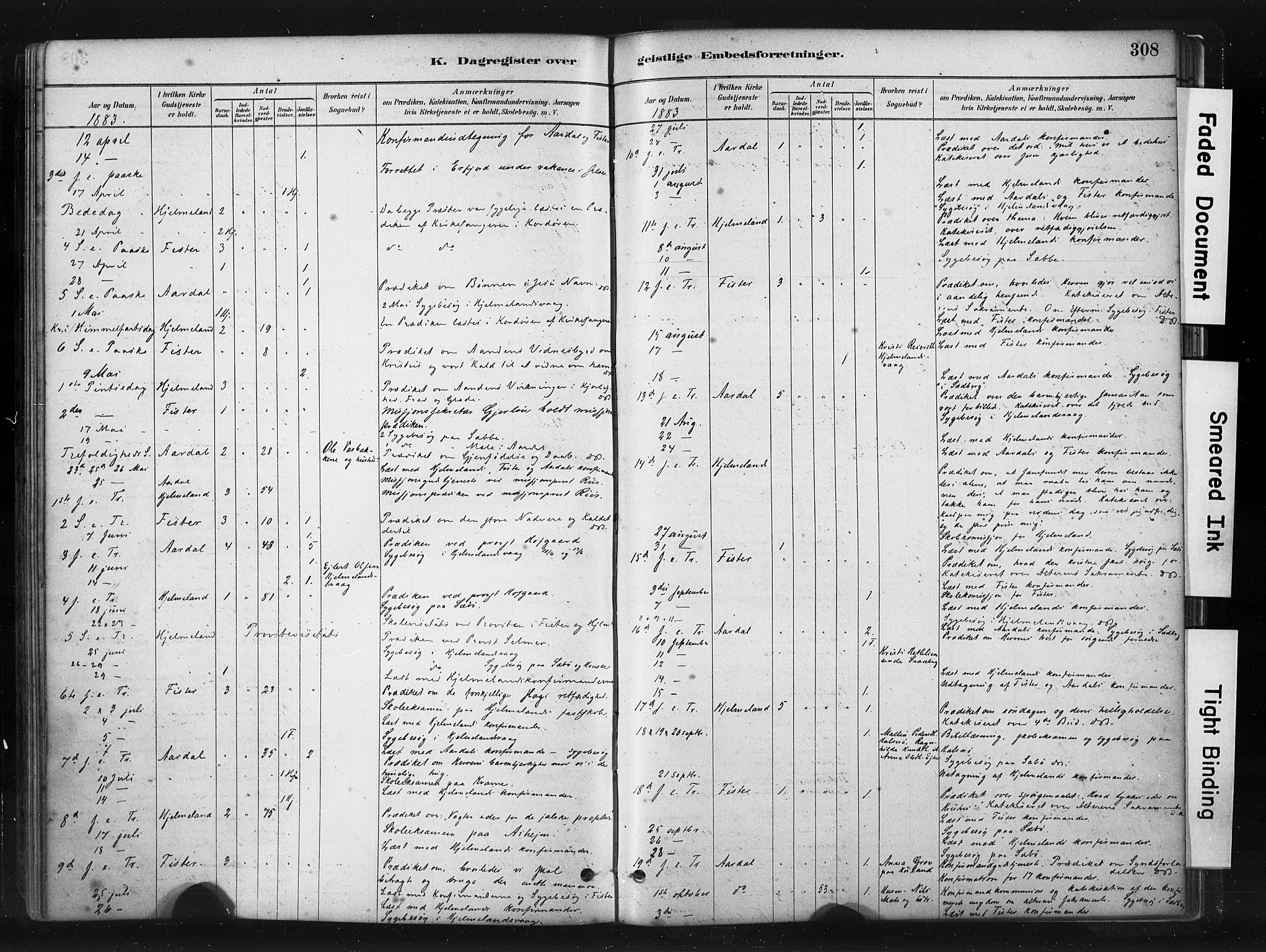 Hjelmeland sokneprestkontor, AV/SAST-A-101843/01/IV/L0014: Parish register (official) no. A 14, 1879-1900, p. 308